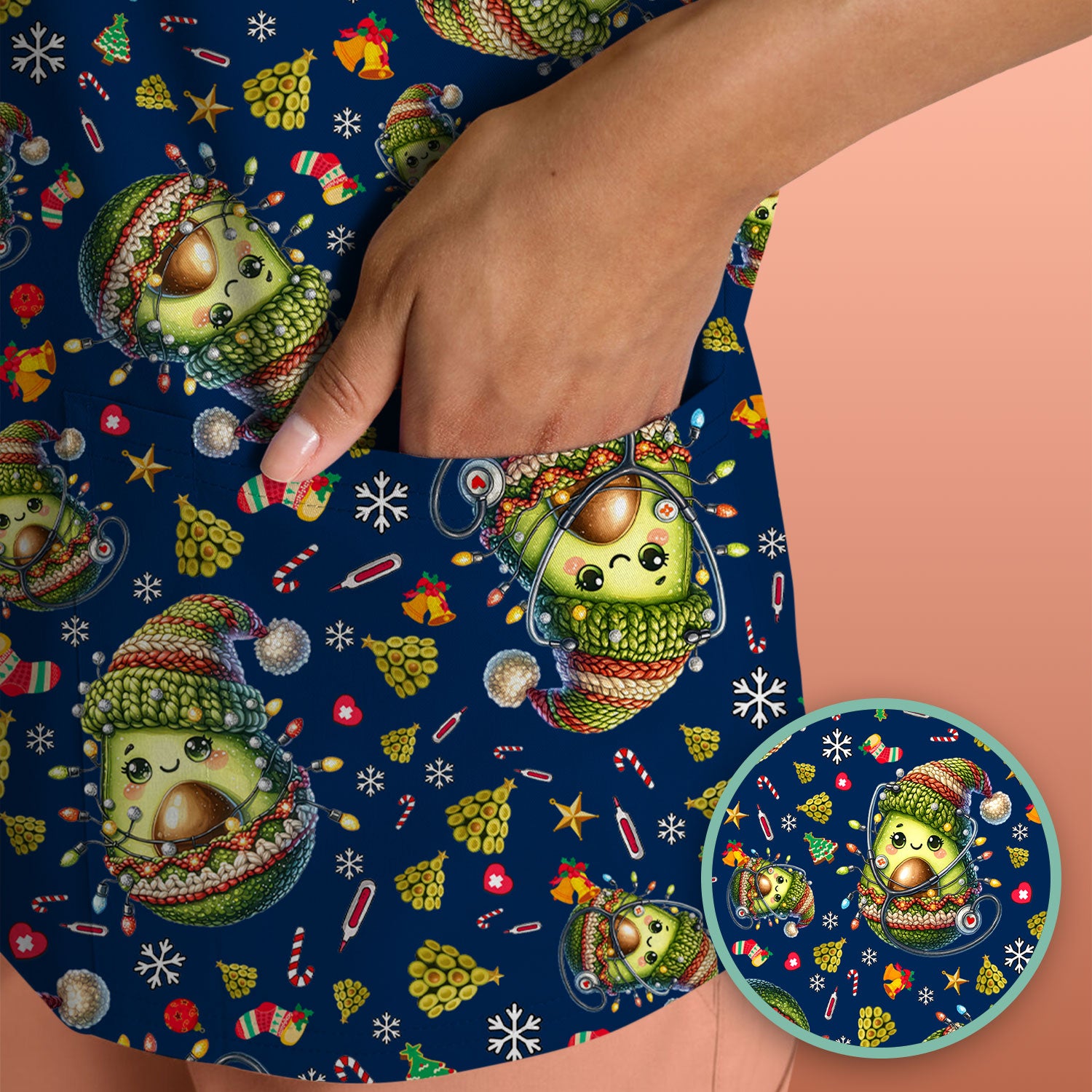 Avocado Scrub Top for Nurse - Funny Christmas Nursing Shirt - Cute Holiday Medical Uniform for Women RN LPN CNA