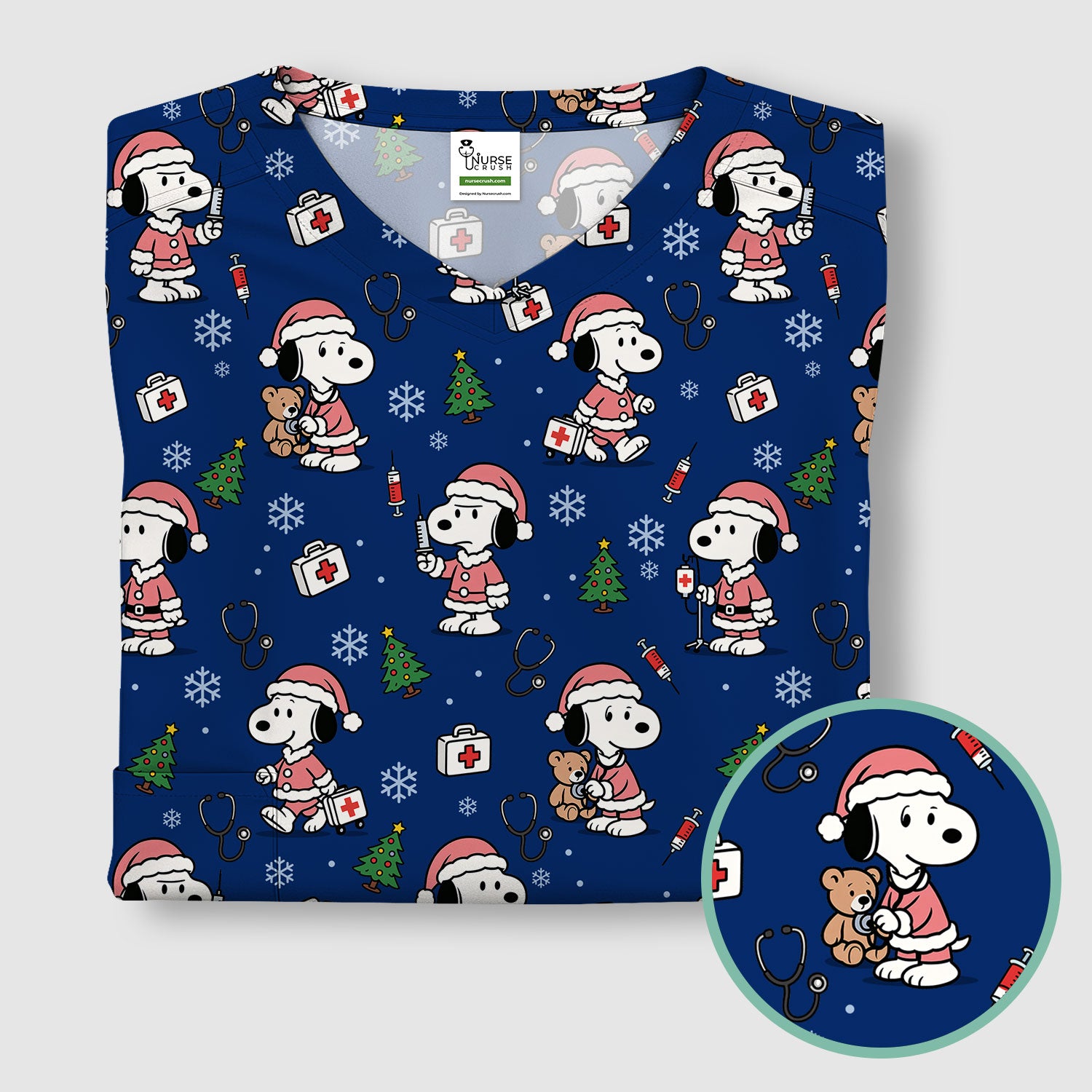 Snoopy Holiday Scrubs Top Multi Colors - Funny Xmas Nurse Shirt Women - Cute Christmas Scrub Top Gift for Healthcare Workers