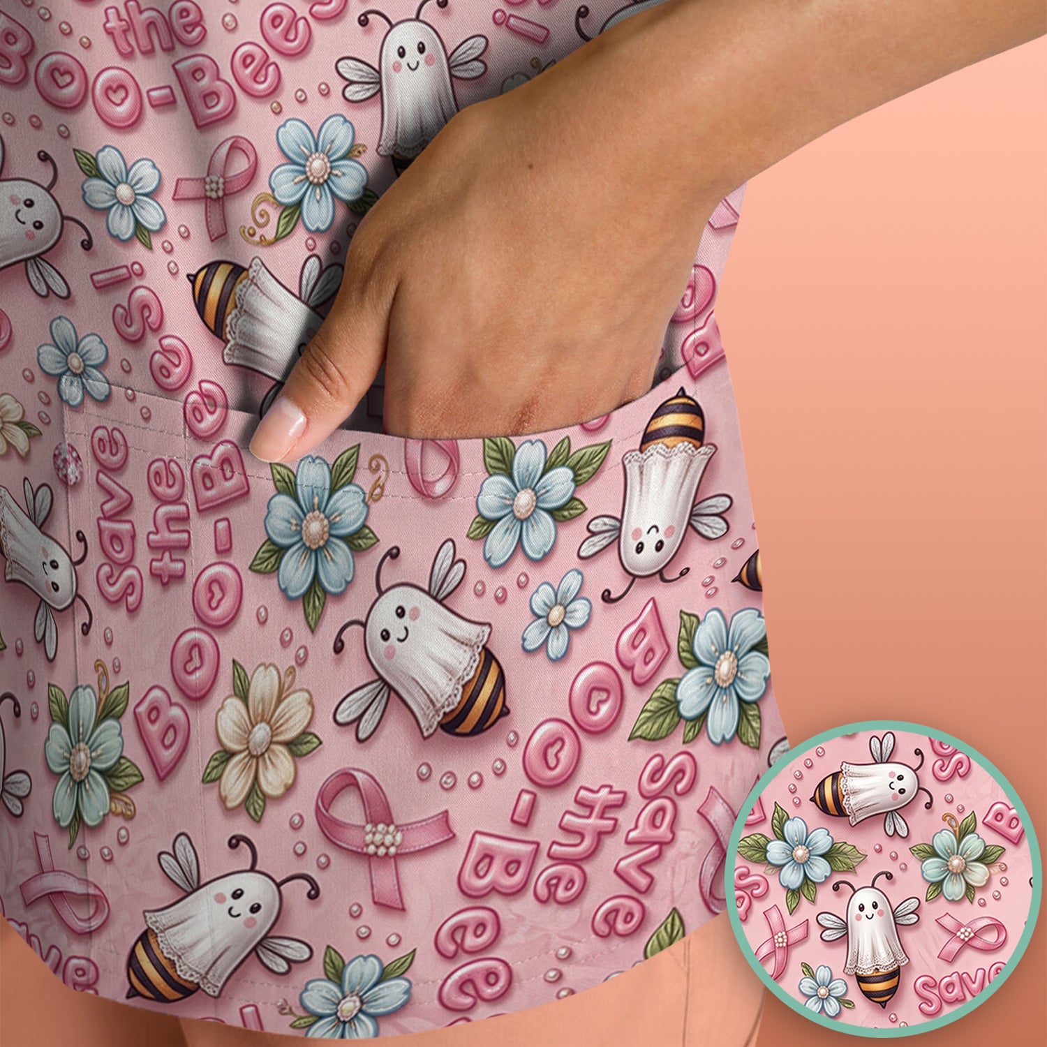 Save The Boo-Bees with Ribbon Scrub Top, Comfortable Scrubs for Nurses