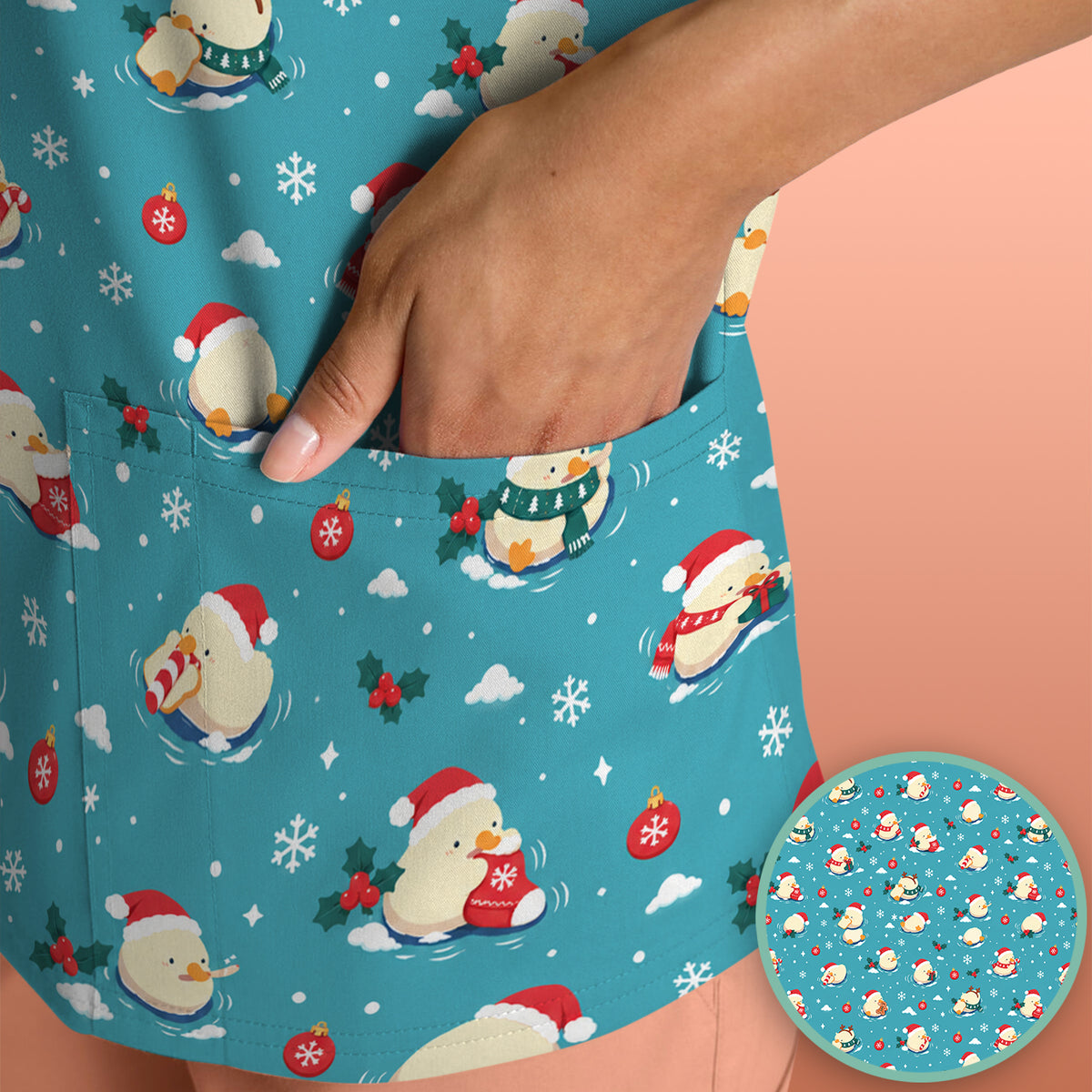 Christmas Ducks In Santa Hats Scrub Top, Comfortable Scrubs for Nurses