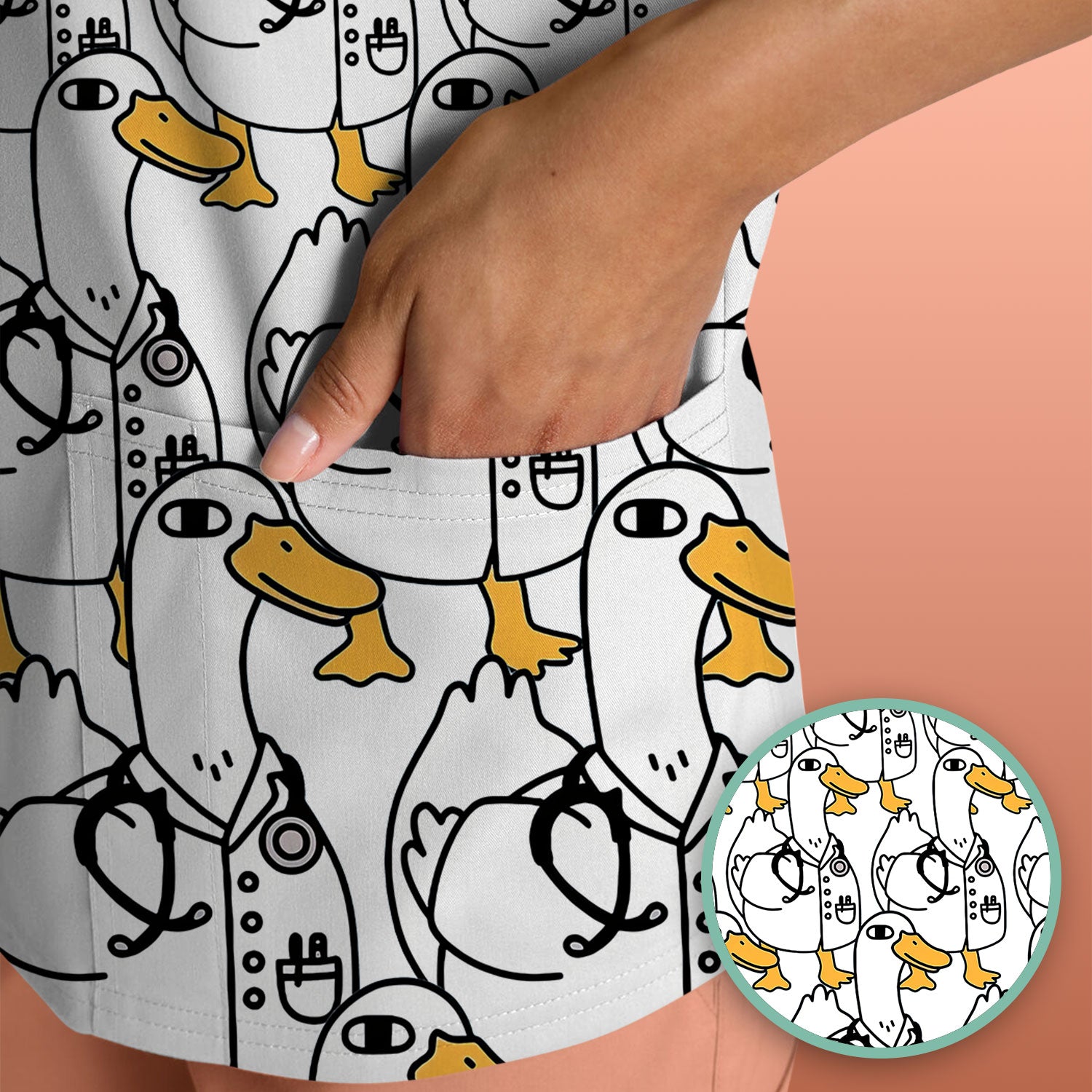 Funny Duck Scrub Top for Women - I'm a Doctor Shirt - Cute Duck In The Row - Breathable Fabrics Nursing Uniform
