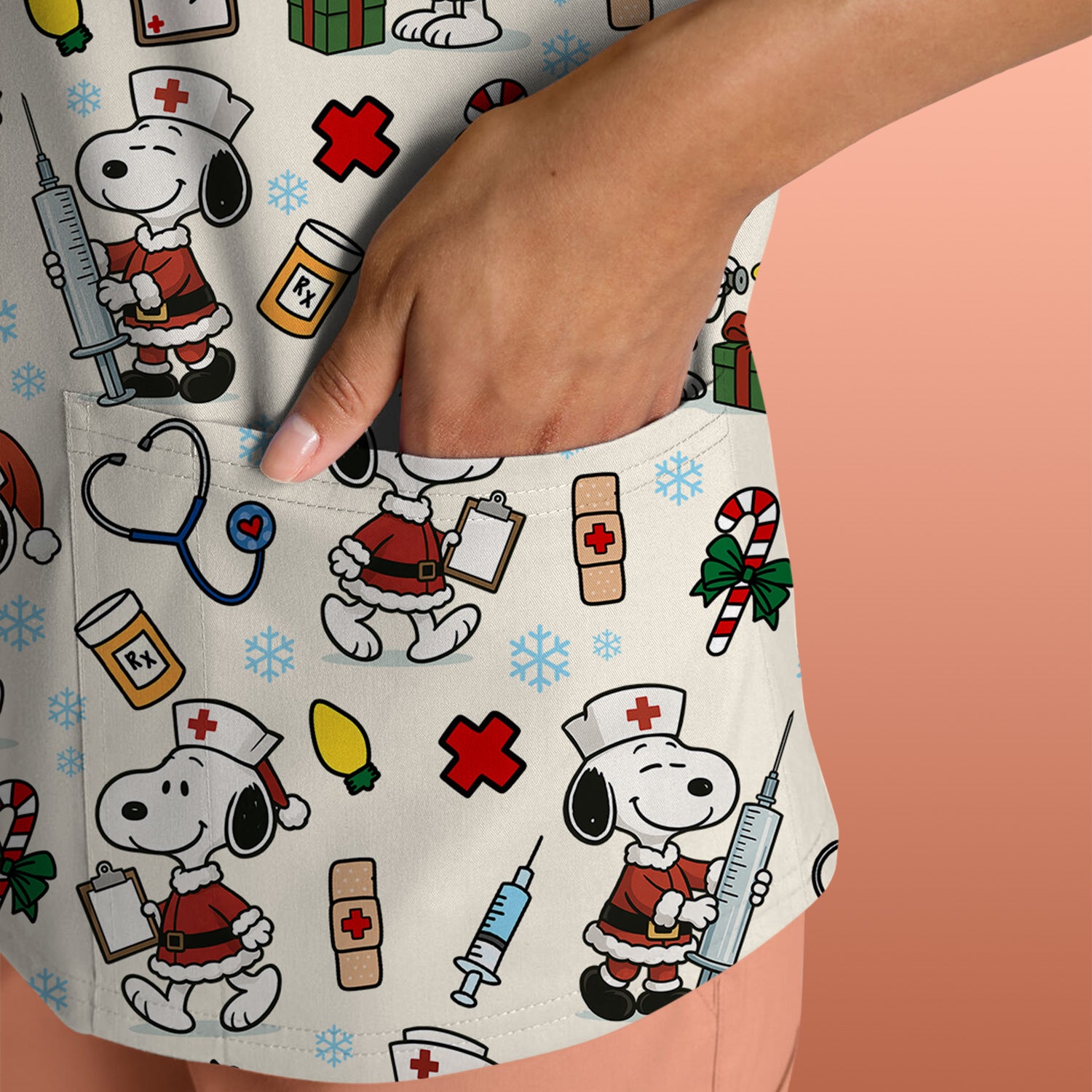 Snoopy Christmas Nurse Scrub Shirt - Cute Holiday Scrub Top Multi Colors - Funny Nursing Work Shirt with Pockets