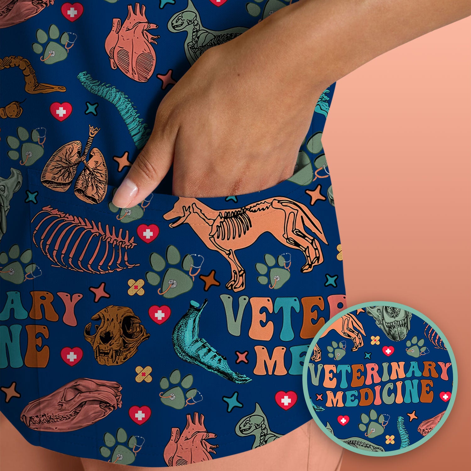 Vet Tech Scrub Top - Veterinary Medicine Pattern - Animal Medical Uniform for Women Nurse Gift