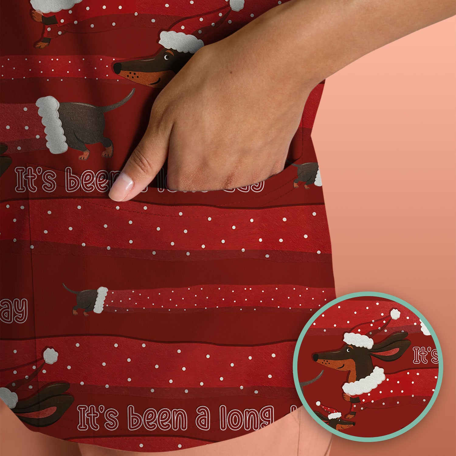 Funny Dachshund Christmas Scrub Top - It's Been a Long Day Shirt - Cute Wiener Dog Holiday Medical Uniform for Women