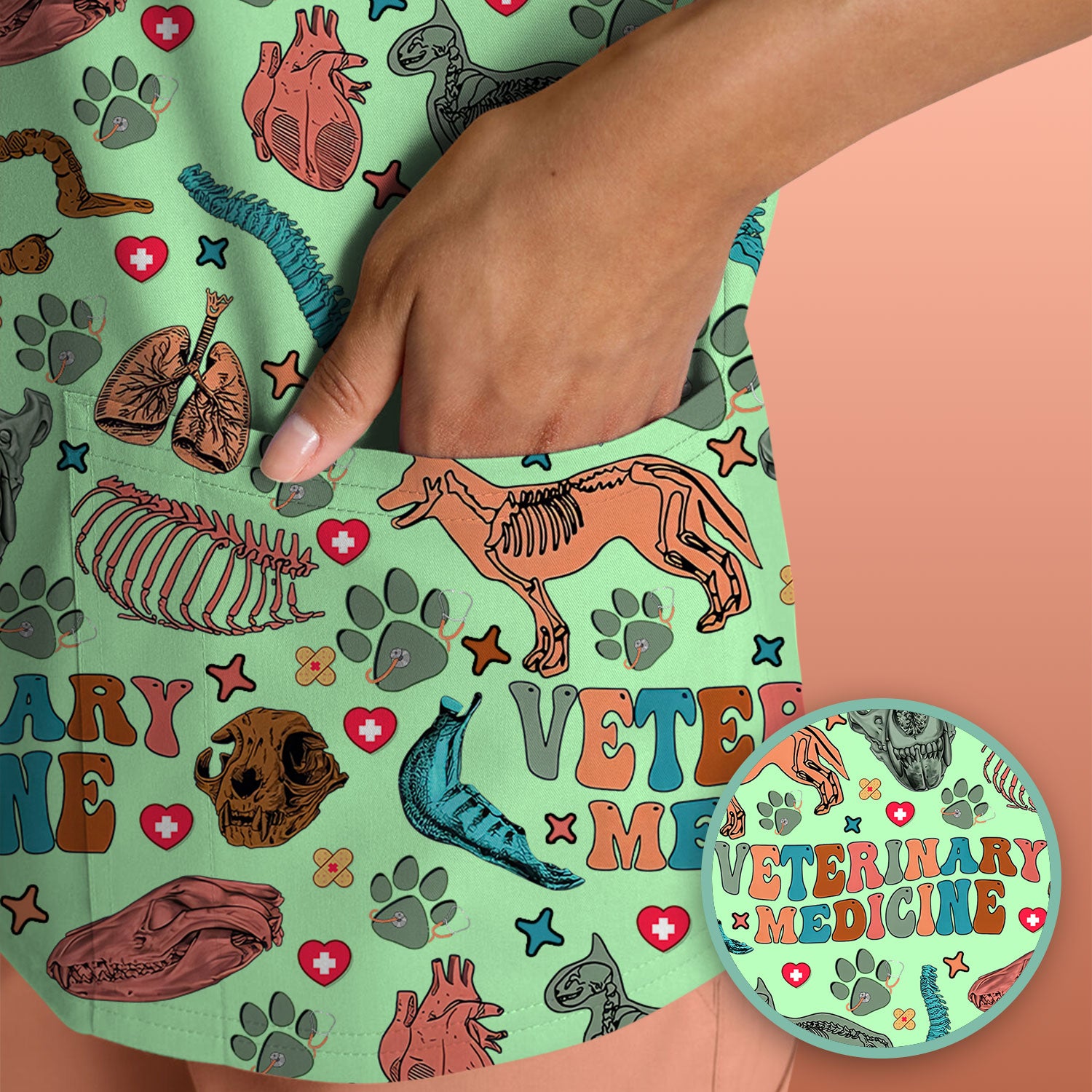 Vet Tech Scrub Top - Veterinary Medicine Pattern - Animal Medical Uniform for Women Nurse Gift