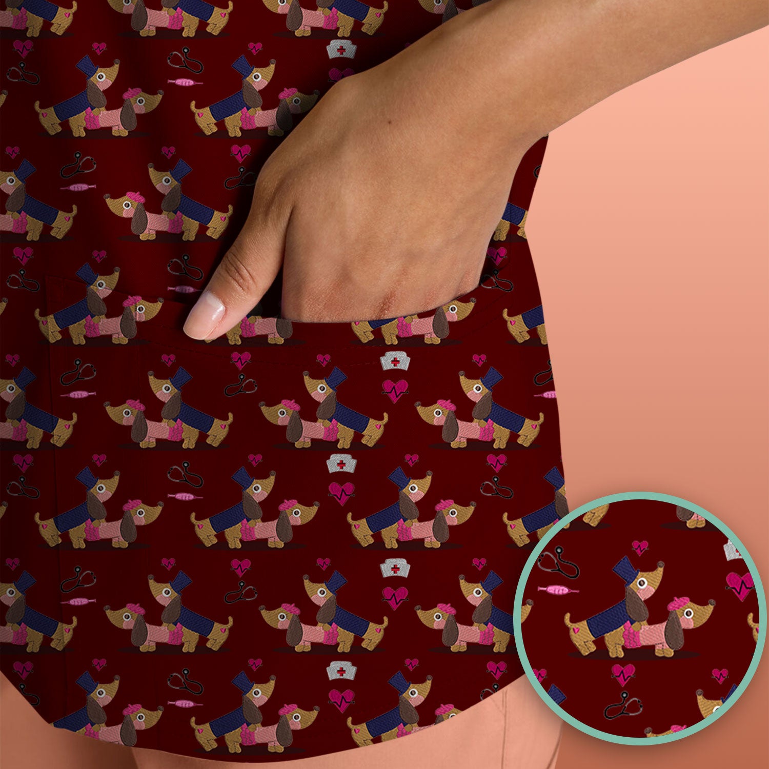 Valentine Dachshund Couple Scrub Set - Funny Nursing Gift for Women