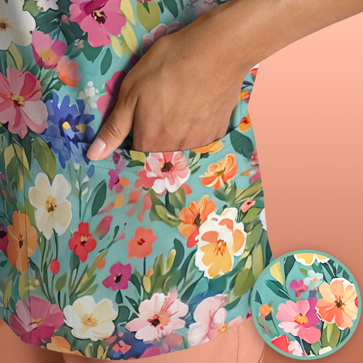 Colorful Wildflower Garden Bloom Scrub Top, Comfortable Scrubs for Nurses