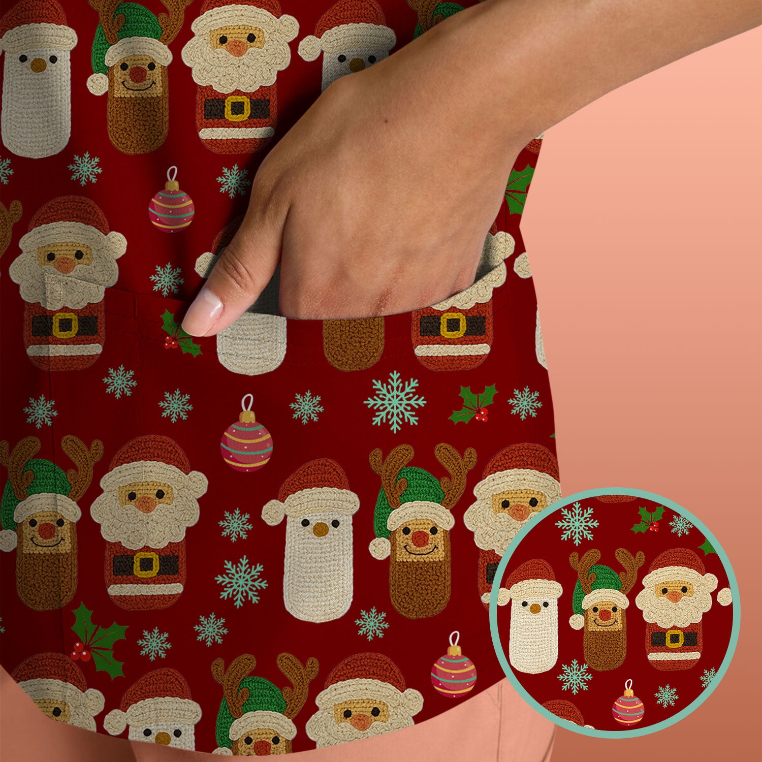 Christmas Santa Reindeer Snowman Scrub Top - Holiday Chill Pill Nurse Shirt - Funny Medical Uniform for Women