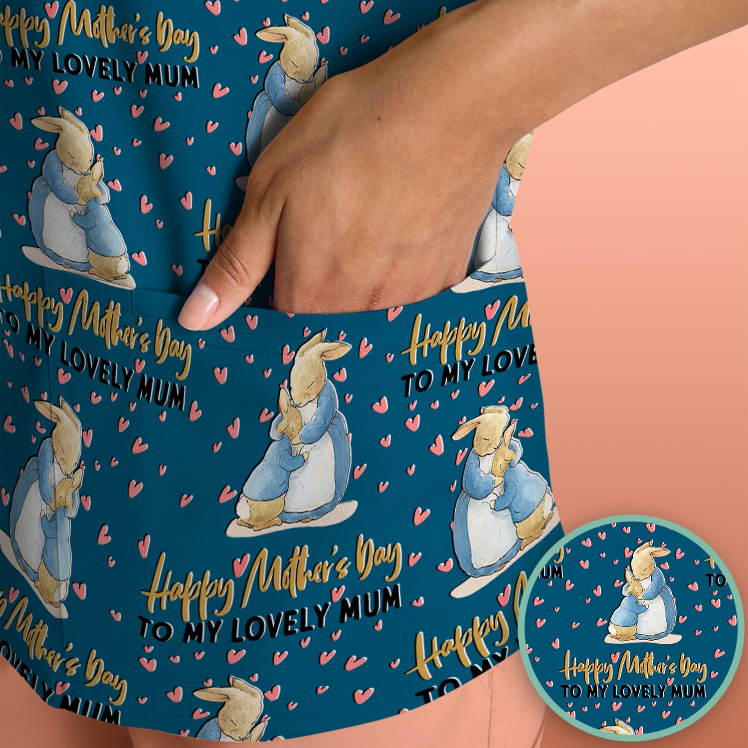 Happy Mothers Day Bunny Love Pattern Scrubs Top, Comfortable Scrubs for Nurses