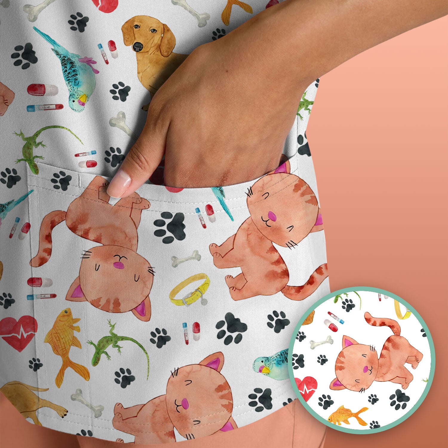 Cute Cat Dog Scrub Top - Animal Lover Medical Uniform - Funny Veterinary Nurse Shirt for Women RN CNA LPN