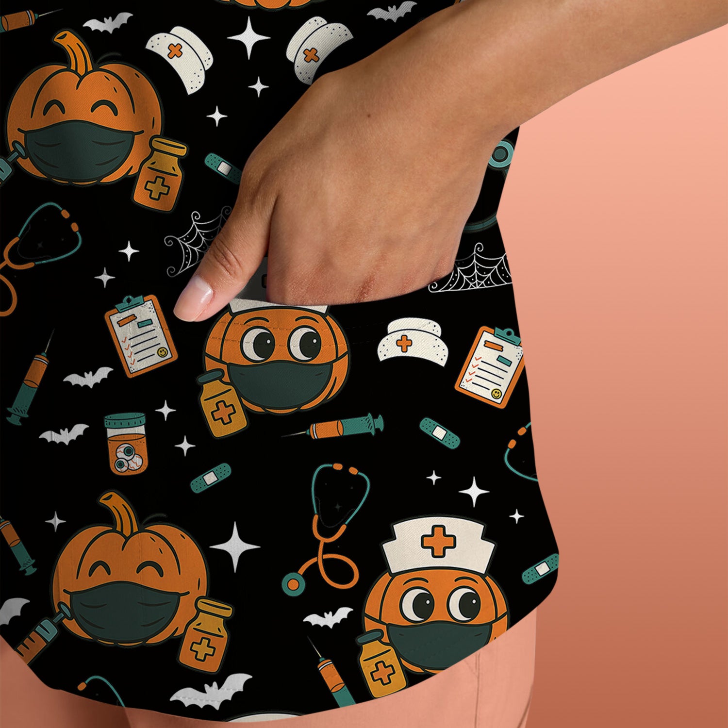 Halloween Nurse Scrub Top - Cute Holiday Scrub for Nurse - Spooky Halloween Gift for CNA RN LPN