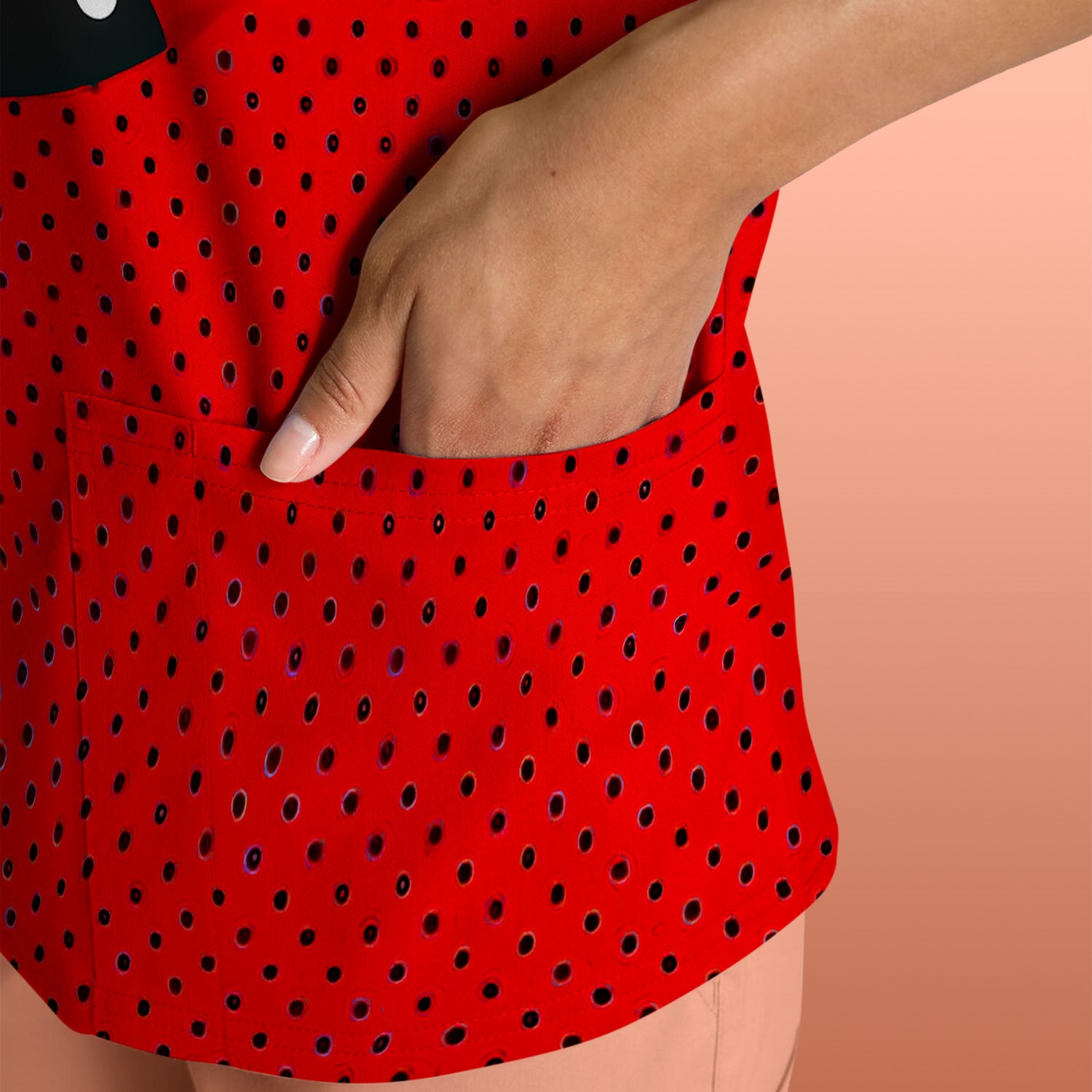 Cute Little Ladybug Polka Dot Pattern Scrub Top, Breathable Fabrics Nursing Uniform