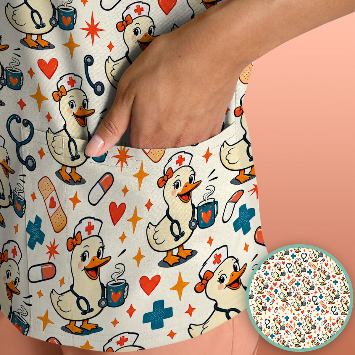 Cute Nurse Duck With Coffee Scrub Top, Comfortable Scrubs for Nurses