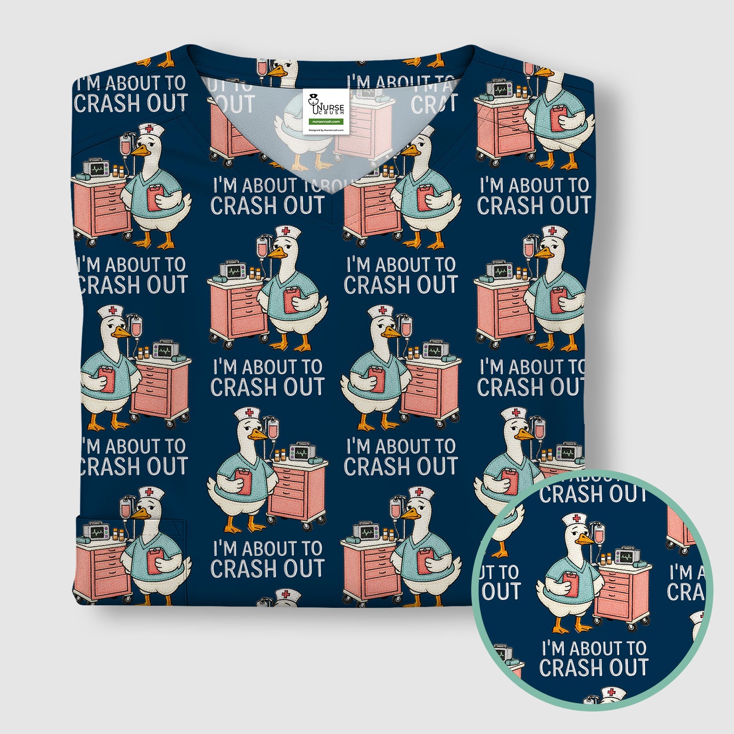 Funny Nurse Goose Crash Out Pattern Scrub Top, Comfortable Scrubs for Nurses