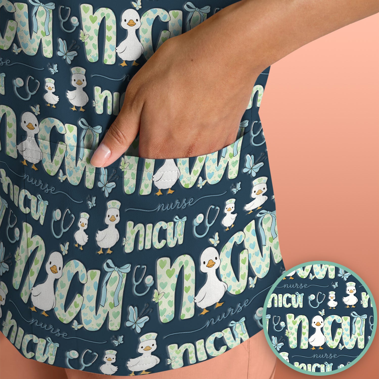 NICU Nurse Duck Pattern Scrub Top, Comfortable Scrubs for Nurses