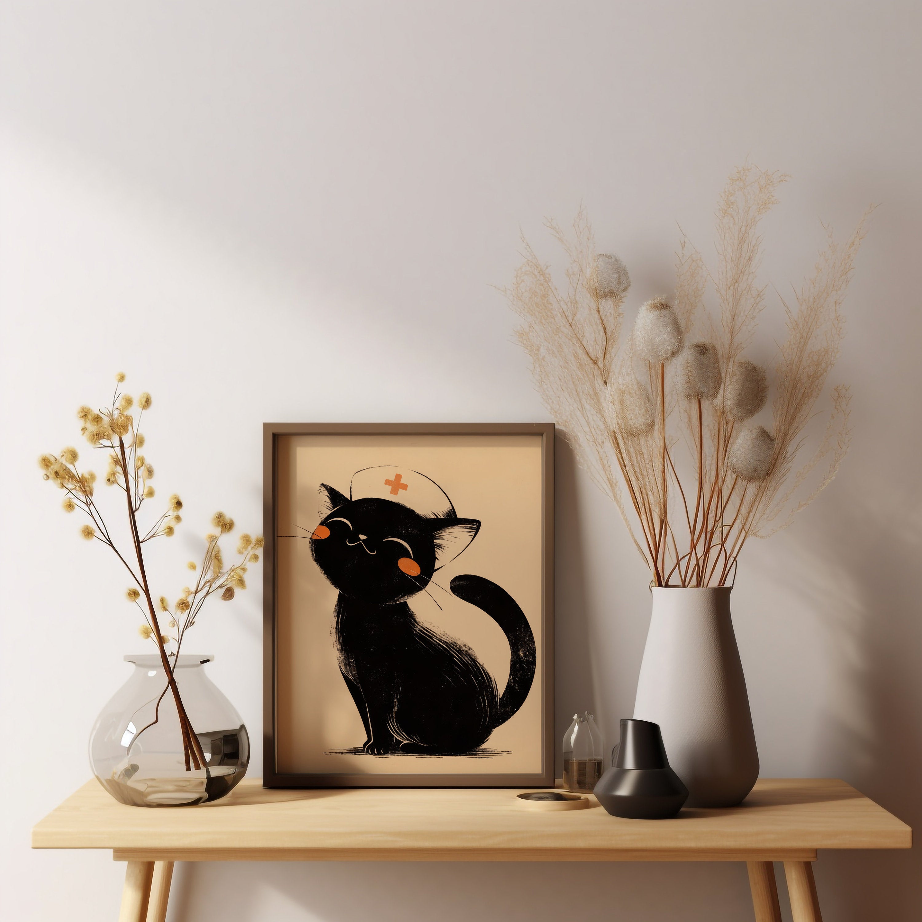 Black Cat Nurse Canvas Wall Art, Nurse Clinic Decor
