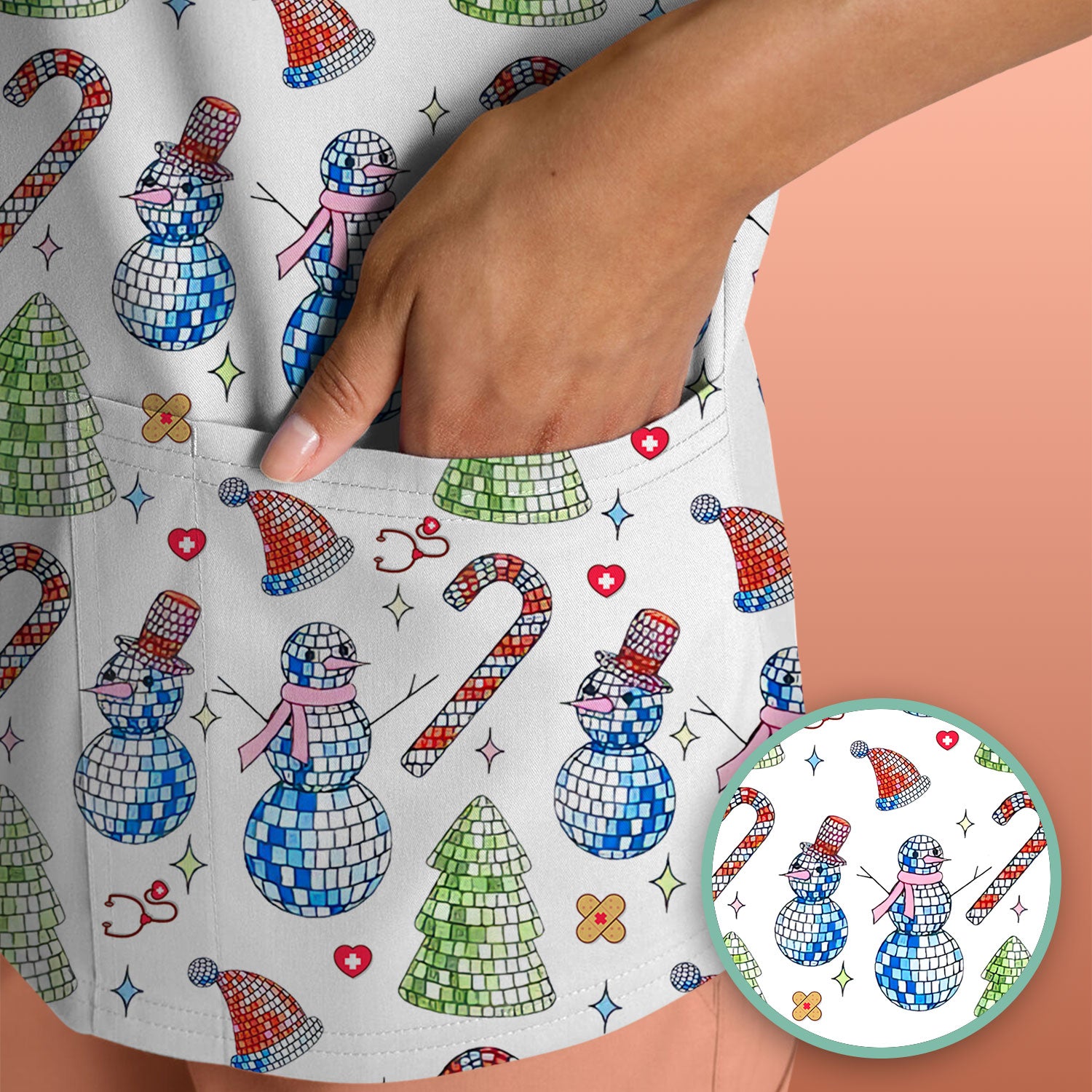 Funny Snowman Scrub Top for Women - Breathable Fabrics Med Uniform - Comfortable Scrubs for Nurses - Christmas Gift for LPN CNA RN
