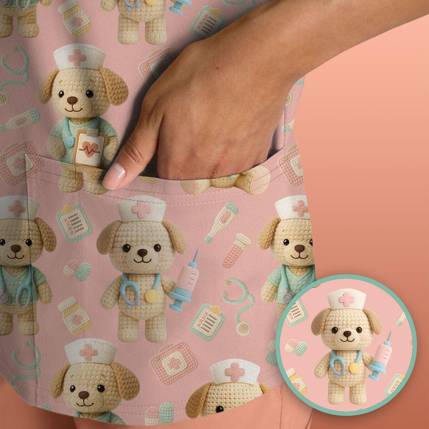 Cute Labrador Scrub Top for Nurse - Pastel Crochet Dog Medical Scrubs - Adorable Puppy Med Uniform Gift for Women