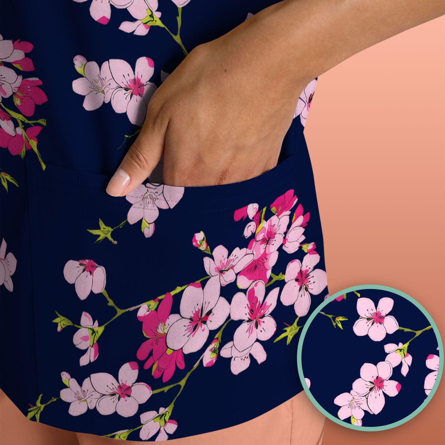 Elegant Cherry Blossom Floral Pattern Srubs, Comfortable Scrubs for Nurses