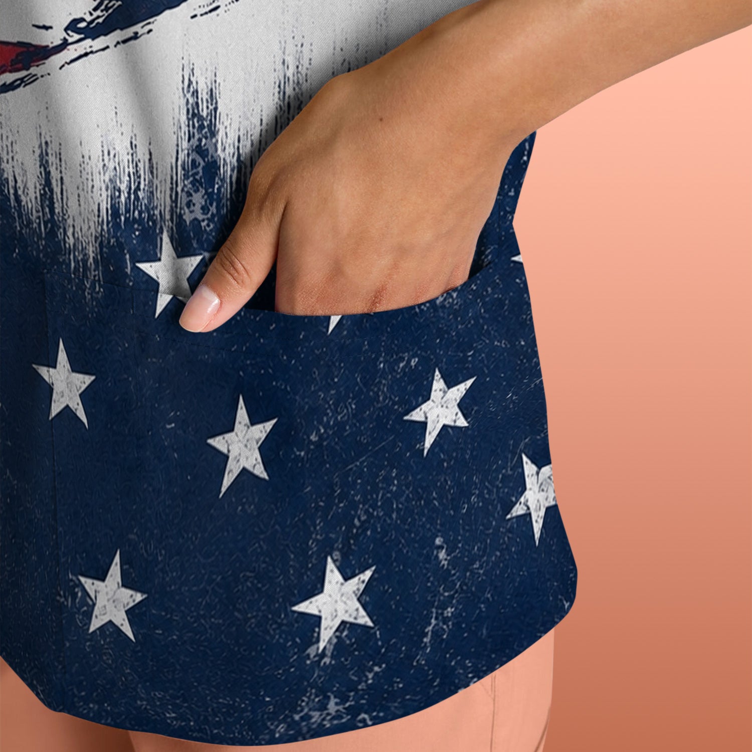 Patriotic Nurse Adorable Scrub Top USA Heart Pattern Scrub Top, Comfortable Scrubs for Nurses