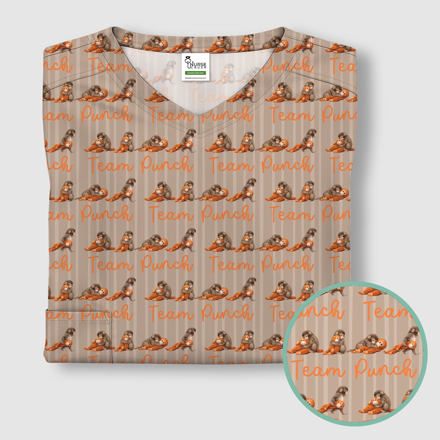 Funny Monkey Team Punch Scrub Top, Breathable Fabrics Nursing Uniform