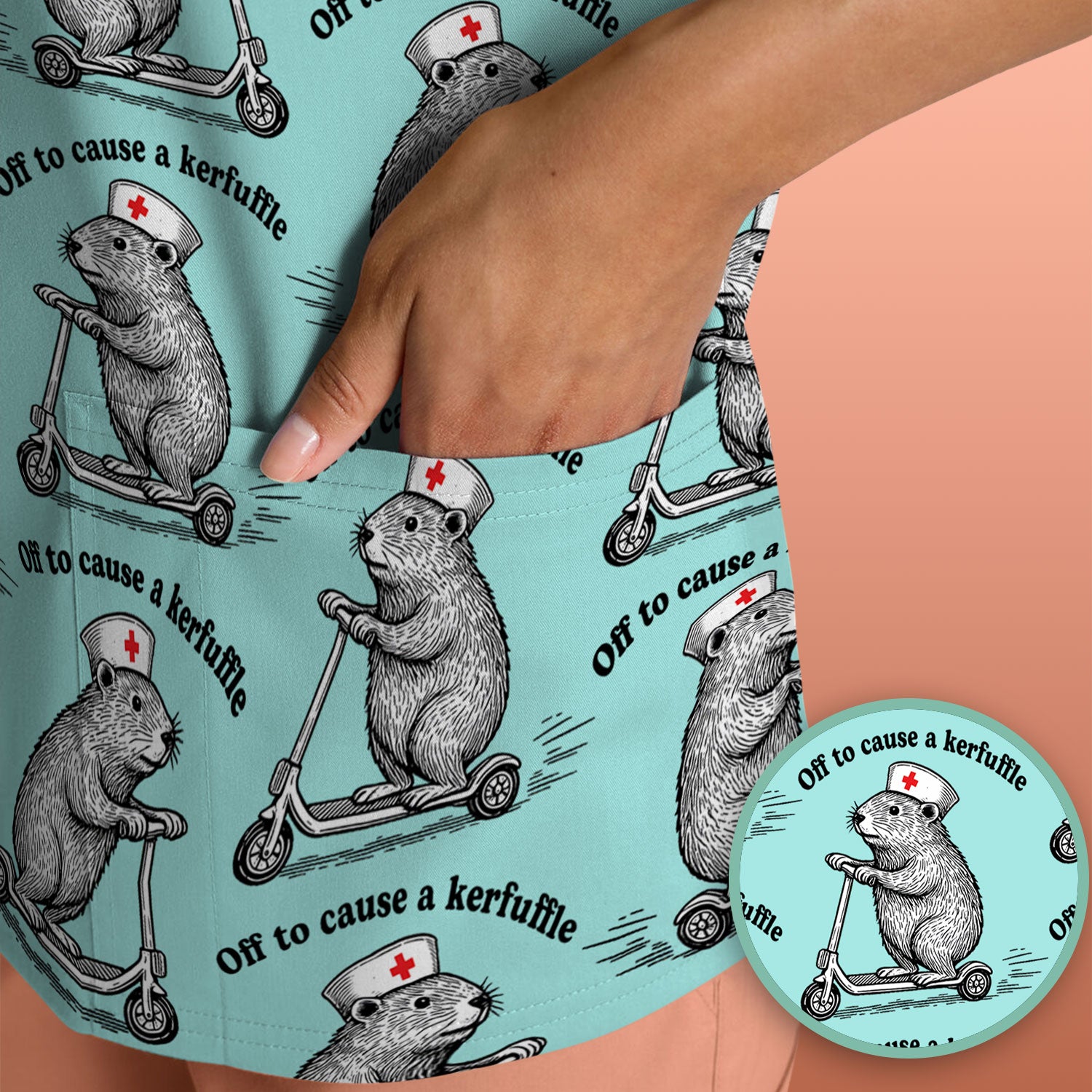 Funny Nurse Mouse Scooter Print Scrub Top, Comfortable Scrubs for Nurses