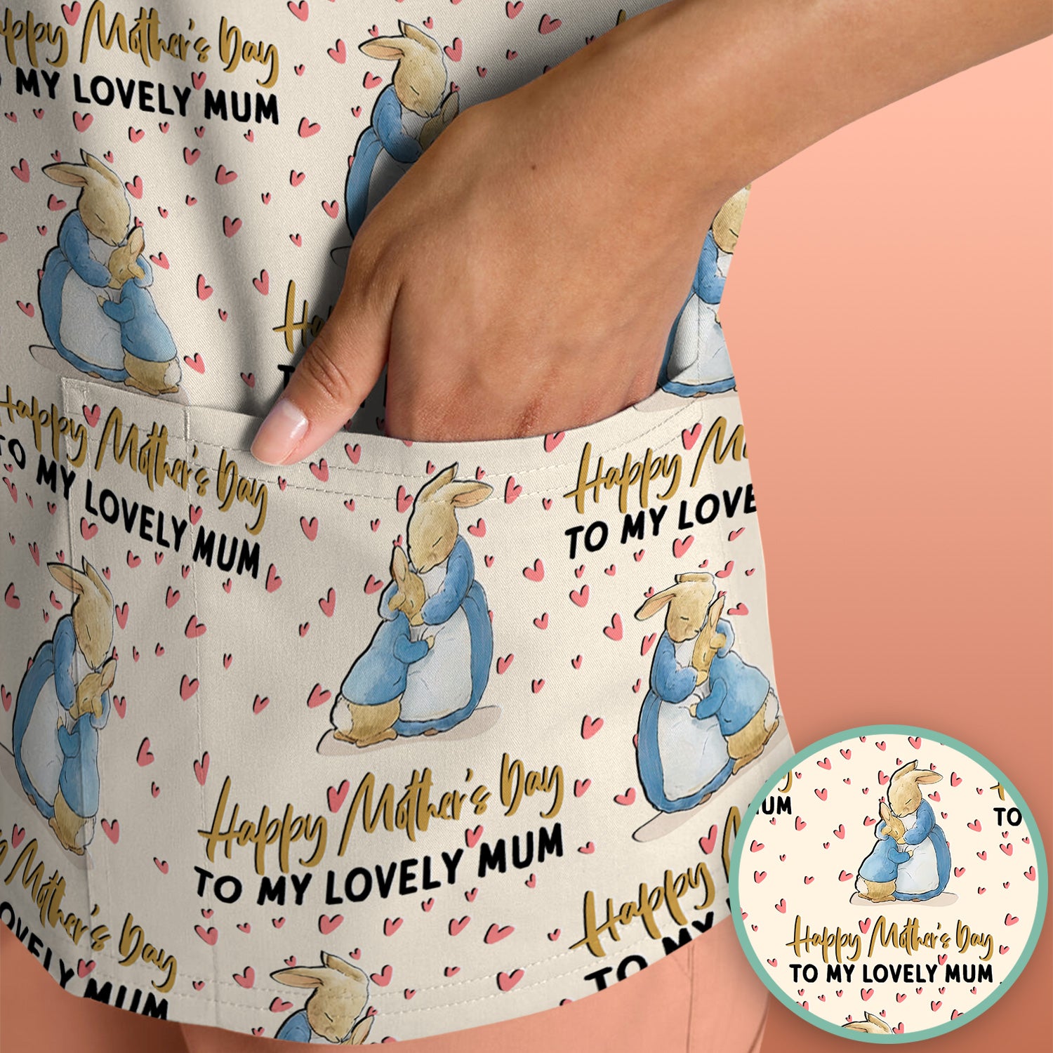 Happy Mothers Day Bunny Love Pattern Scrubs Top, Comfortable Scrubs for Nurses