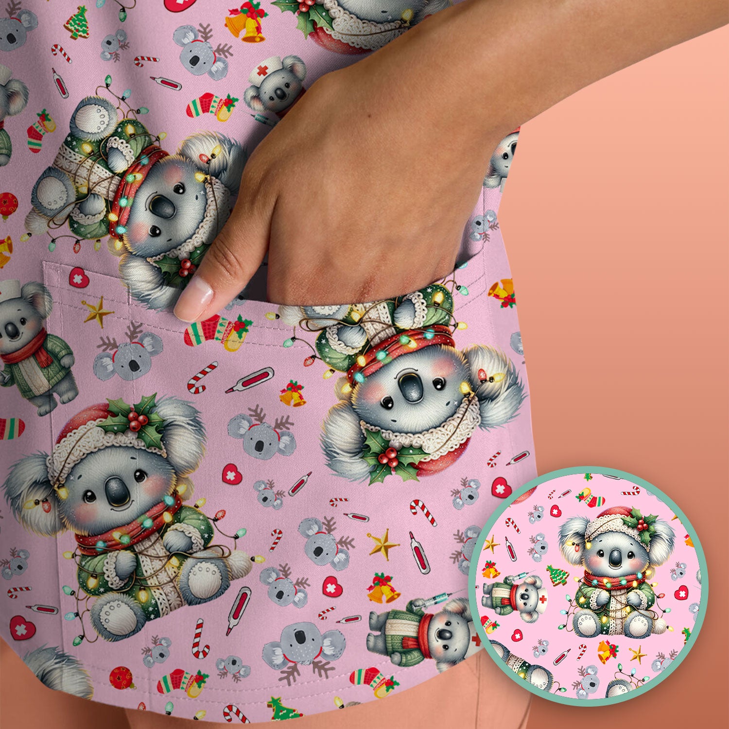 Aussie Koala Nurse Scrub Top - Cute Christmas Medical Uniform - Funny Holiday Animal Scrubs for Women