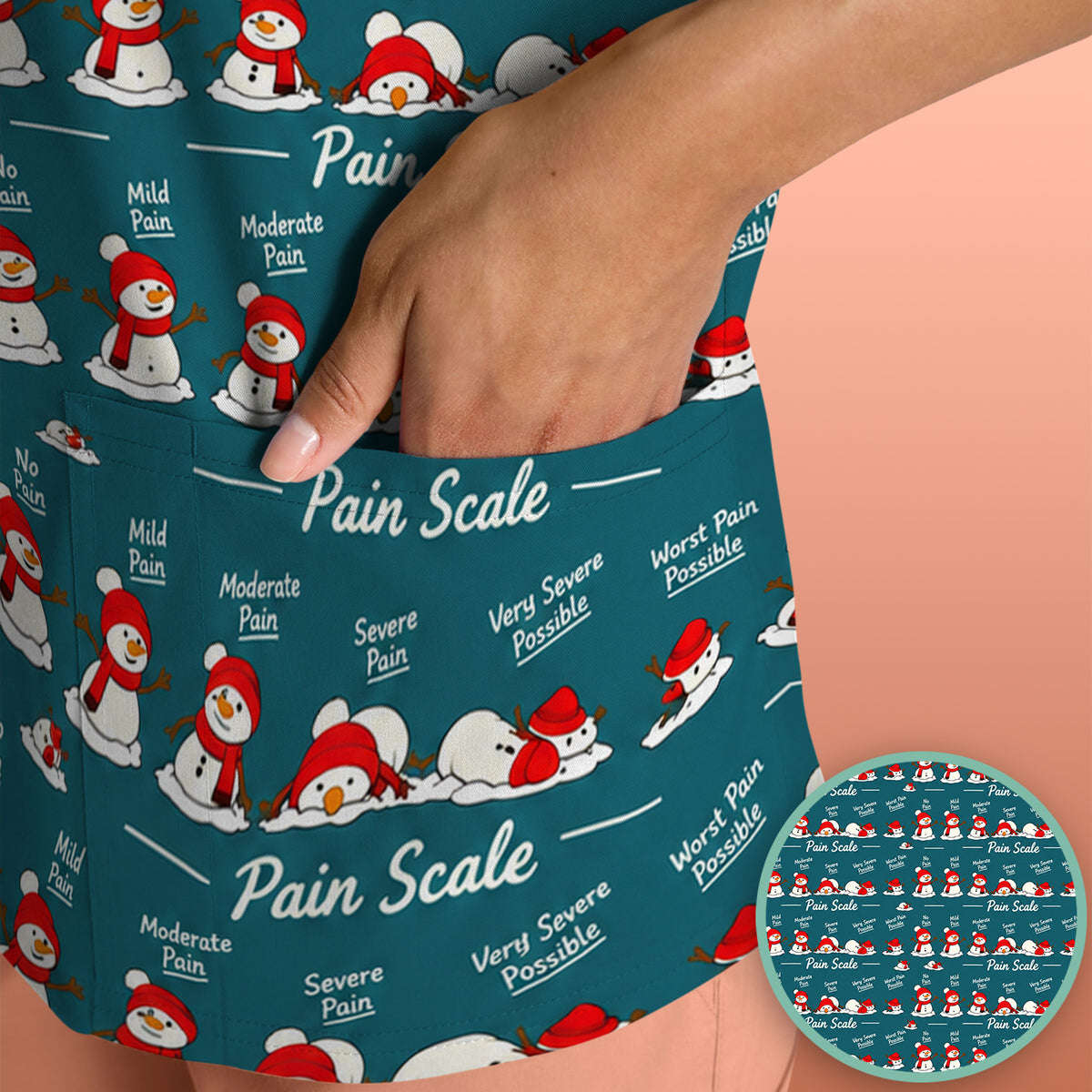 Funny Christmas Snowman Pain Scale Scrub Top, Comfortable Scrubs for Nurses