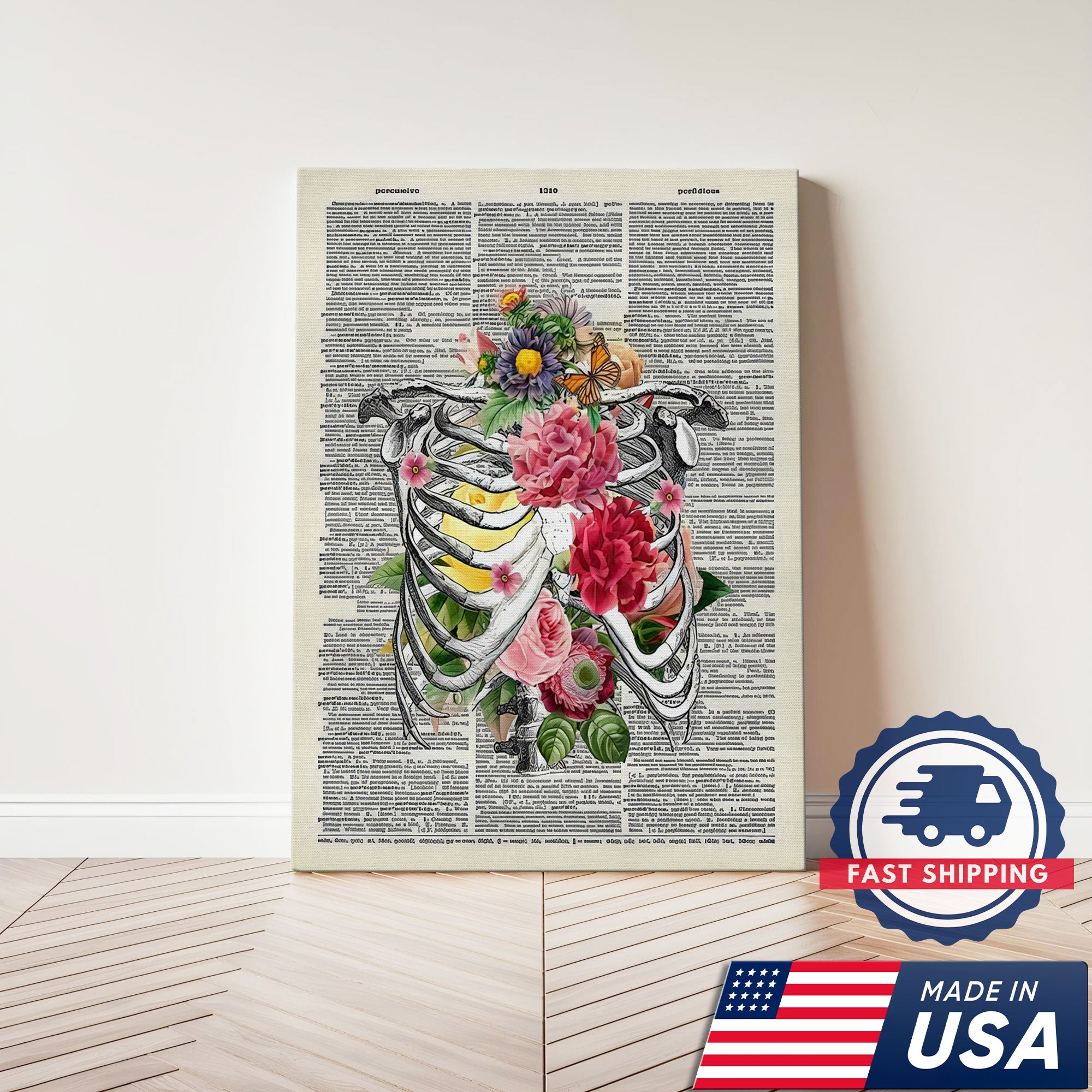 Floral Human Anatomy Nurse Canvas Wall Art, Medical Office Decor