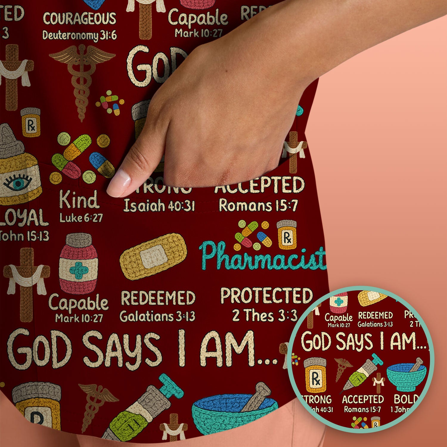God Says I Am Pharmacist Scrub Top - Christian Pharmacy Scrubs for Women - Faith Inspired Medical Uniform - Bible Verse Nurse Shirt