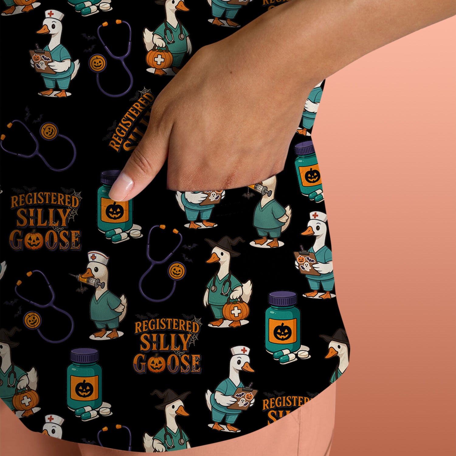 Personalized Funny Nurse Scrub - Medical Shirt with Silly Goose Pattern - Gift for RN LPN CNA