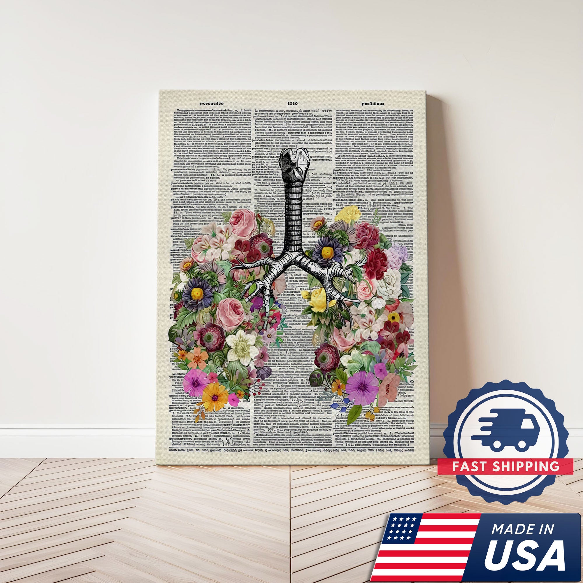 Floral Human Anatomy Nurse Canvas Wall Art, Medical Office Decor