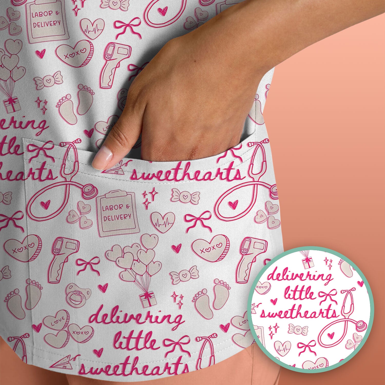 Valentine Labor And Delivery Scrub Top, XOXO Pattern Scrub Shirt, Breathable Fabrics Nursing Uniform For Women