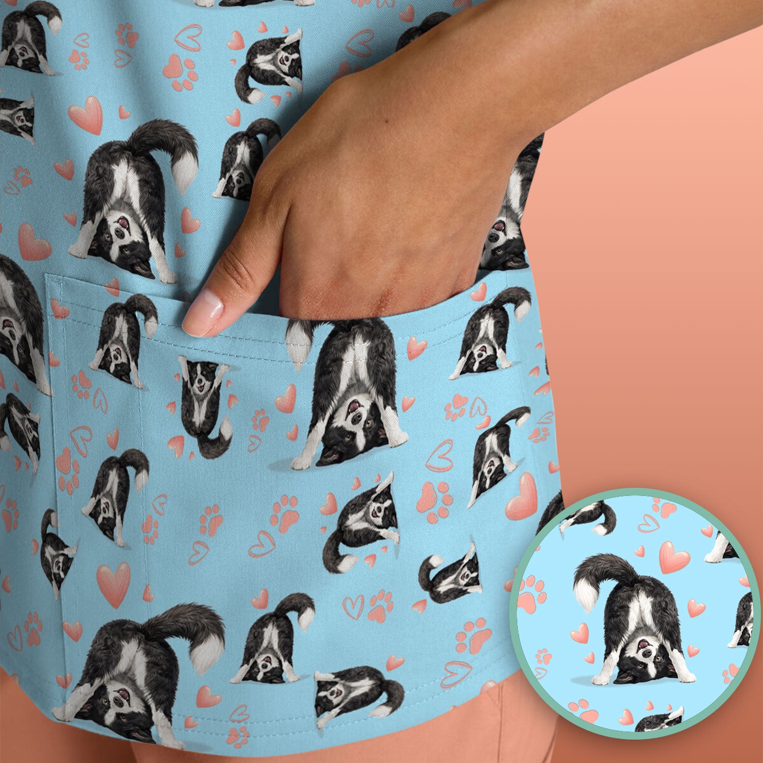 Cute Puppy Heart Medical Pattern Scrub Top, Comfortable Scrubs for Nurses