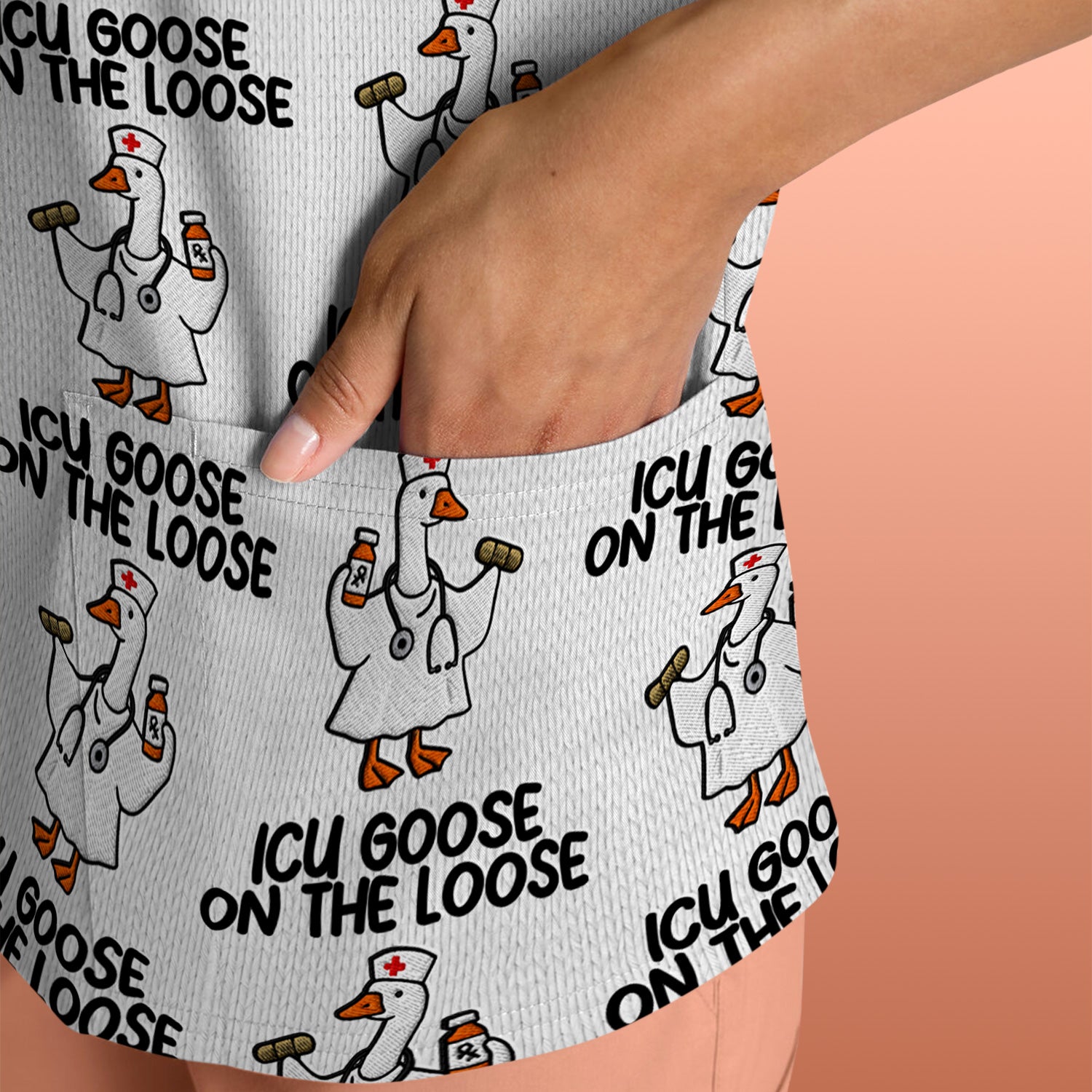 Funny ICU Goose On The Loose Nurse Pattern Scrub Top, Comfortable Scrubs For Nurses