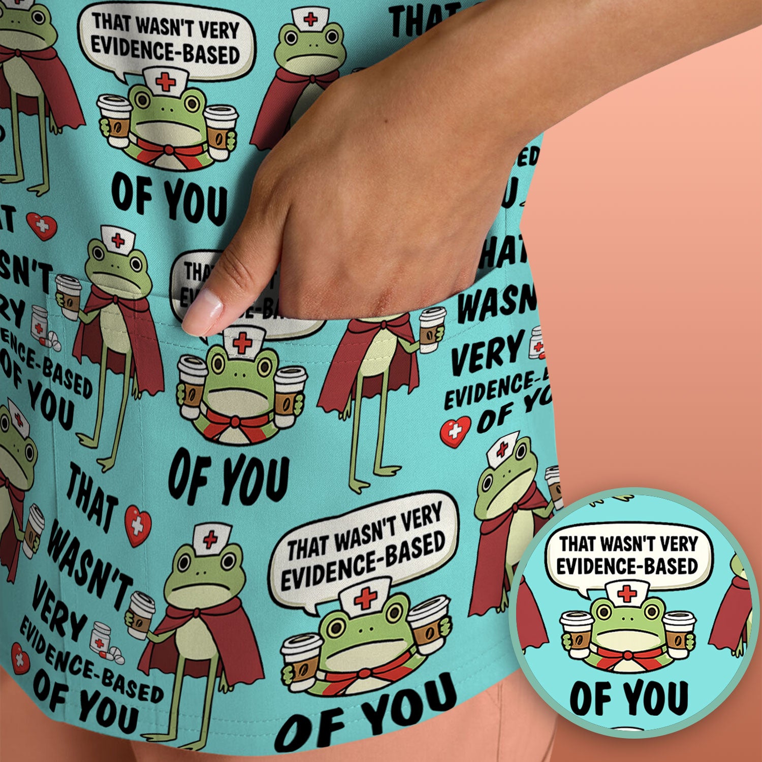 Funny Frog Nurse Quote Medical Pattern Scrub Top, Breathable Fabrics Nursing Uniform