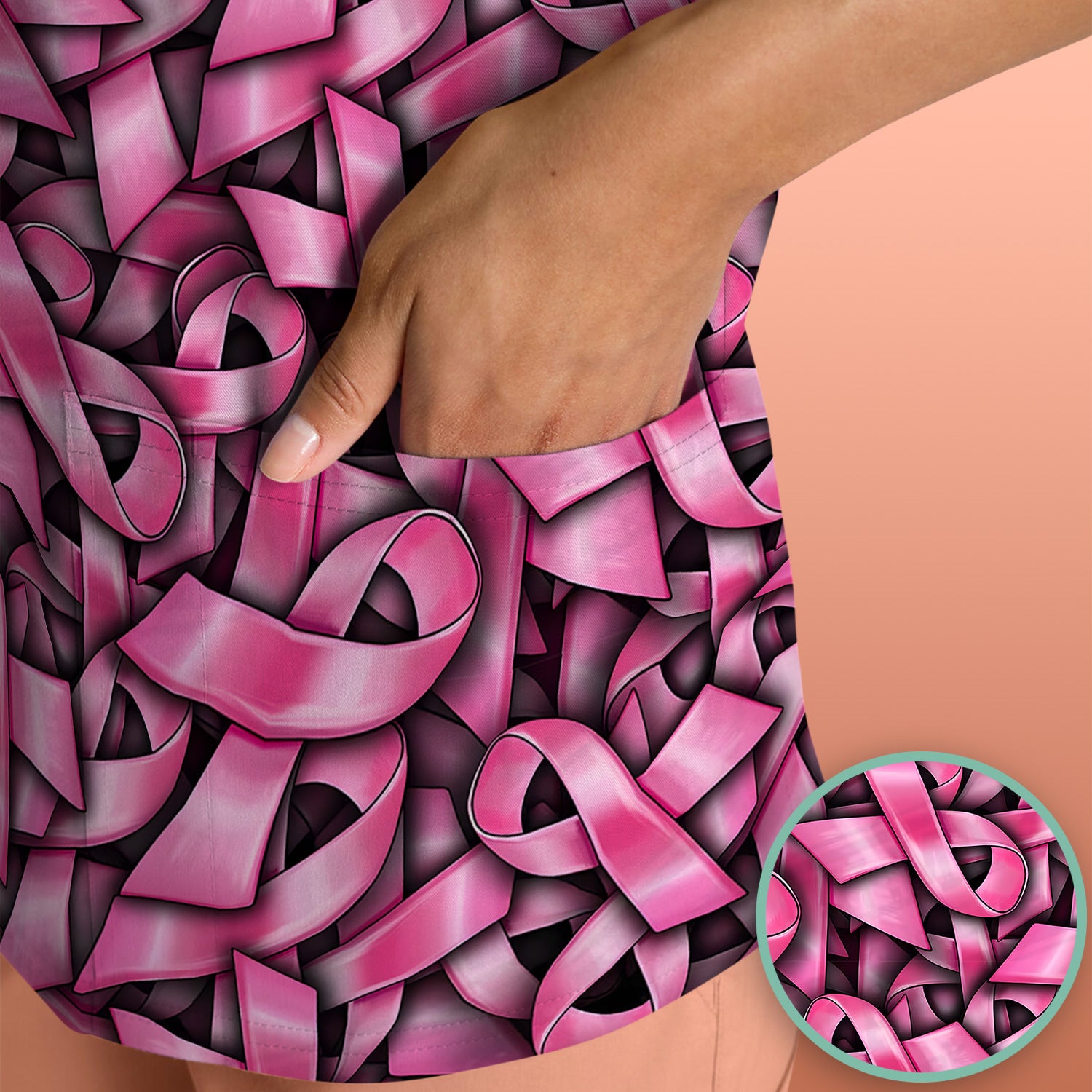 Breast Cancer Awareness Ribbon Oncology Scrub Top, Comfortable Scrubs for Nurses