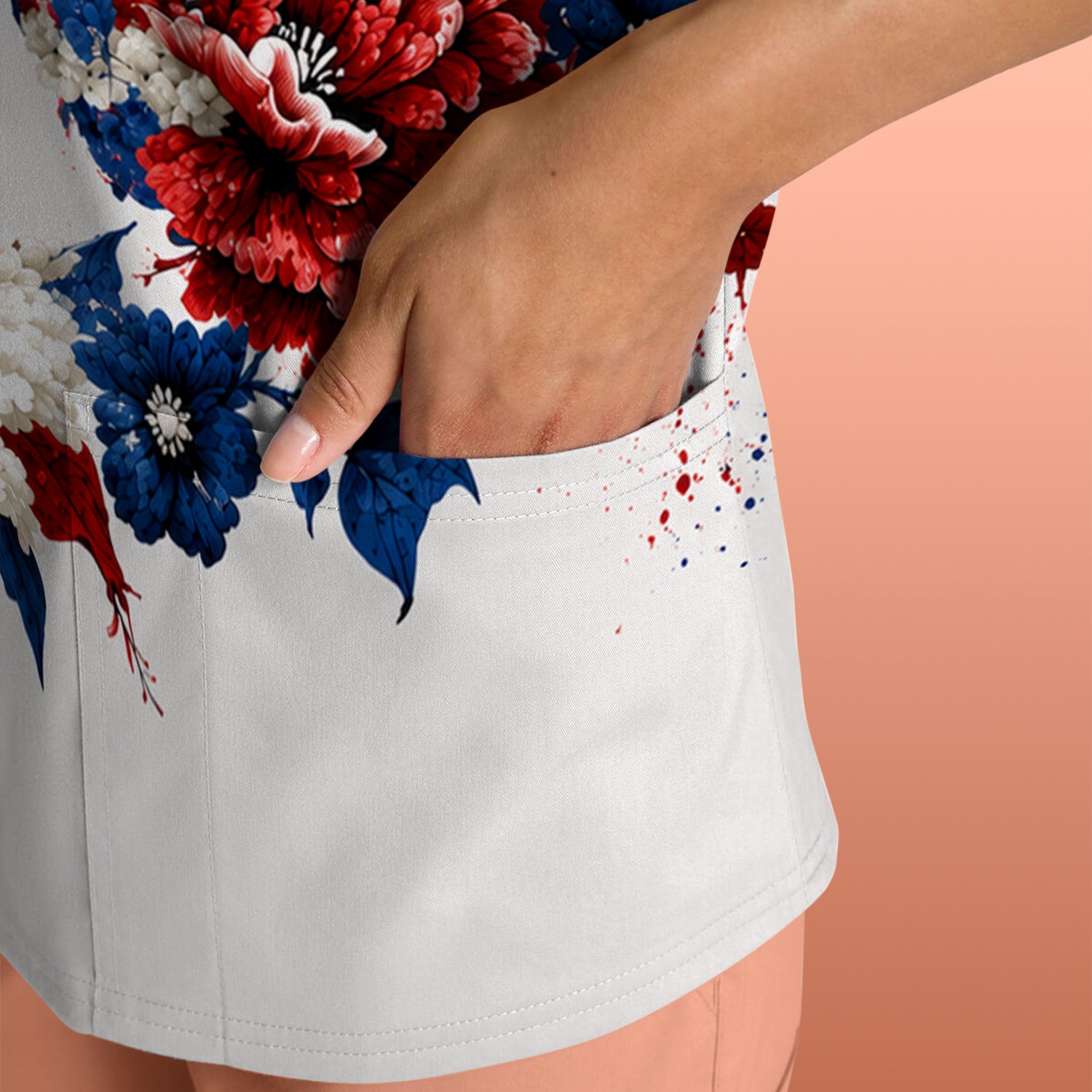 Patriotic Butterfly with Floral Print Scrub Top, Comfortable Scrubs for Nurses