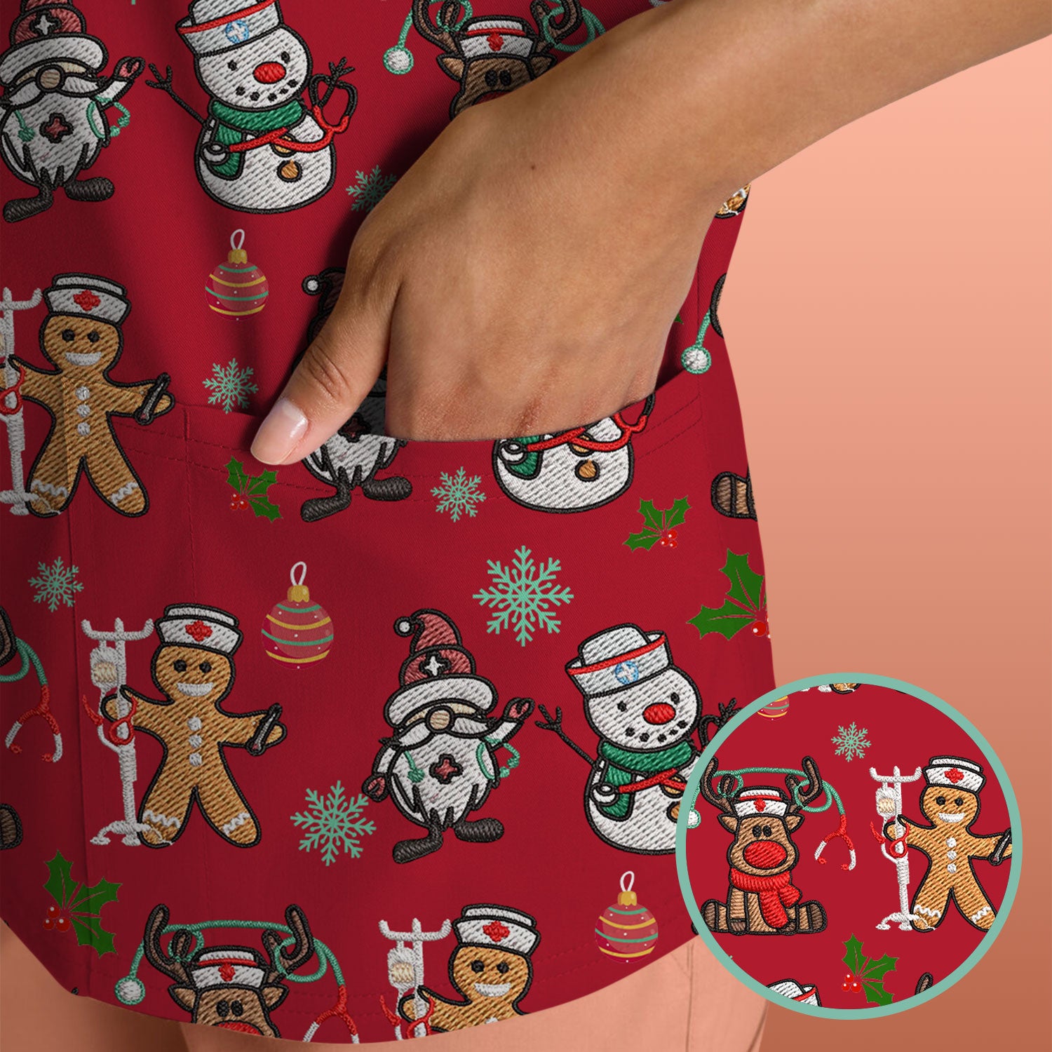Reindeer Xmas Scrubs for Women - Gingerbread Cookies Shirts - Comfortable Scrubs for Nurses - Breathable Nursing Uniform