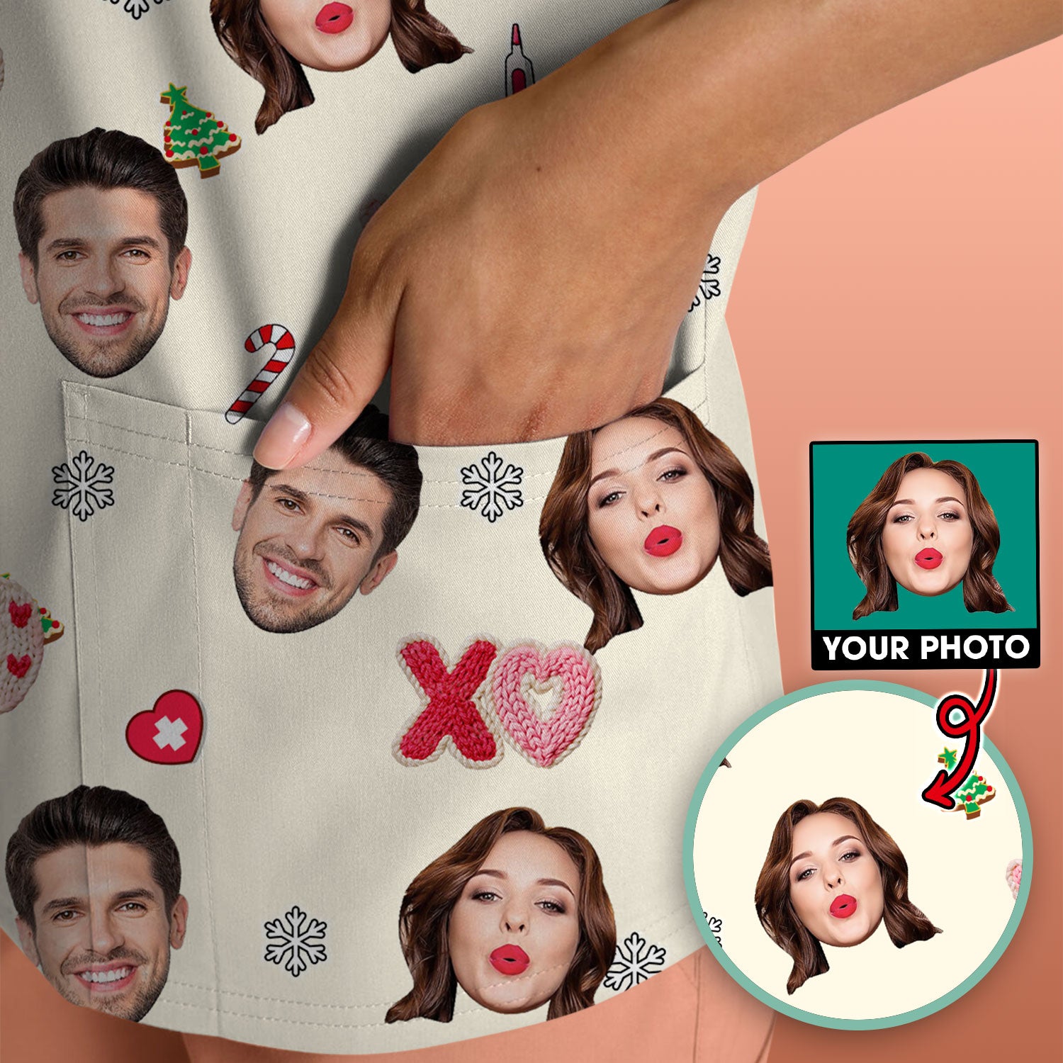 Personalized Photo Scrub Top, Custom Face XOXO Scrub Shirt, Breathable Fabrics Nursing Uniform