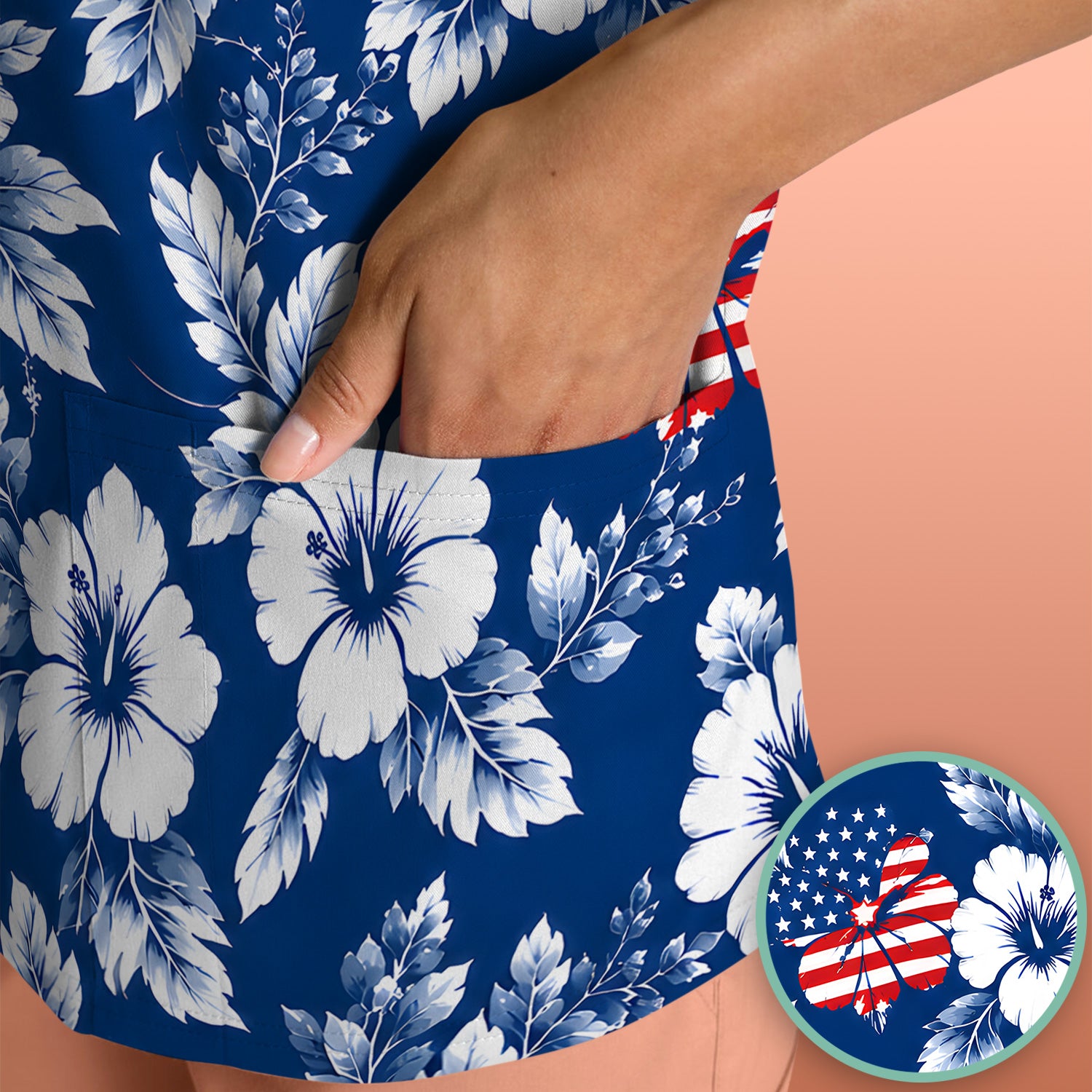 Patriotic Butterfly Floral Nurse for RN & CNA, American Flag Healthcare Workers Uniform Scrub Top, Comfortable Scrubs for Nurses