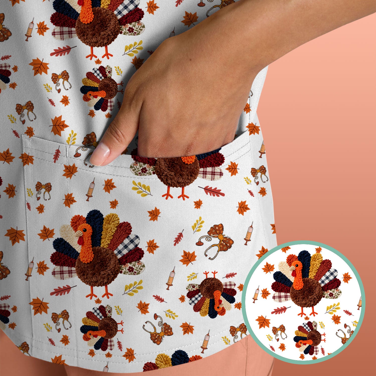 Thanksgiving Comfortable Scrubs for Nurses - Funny Autumn Turkey Shirt - Breathable Fabrics Nursing Uniform