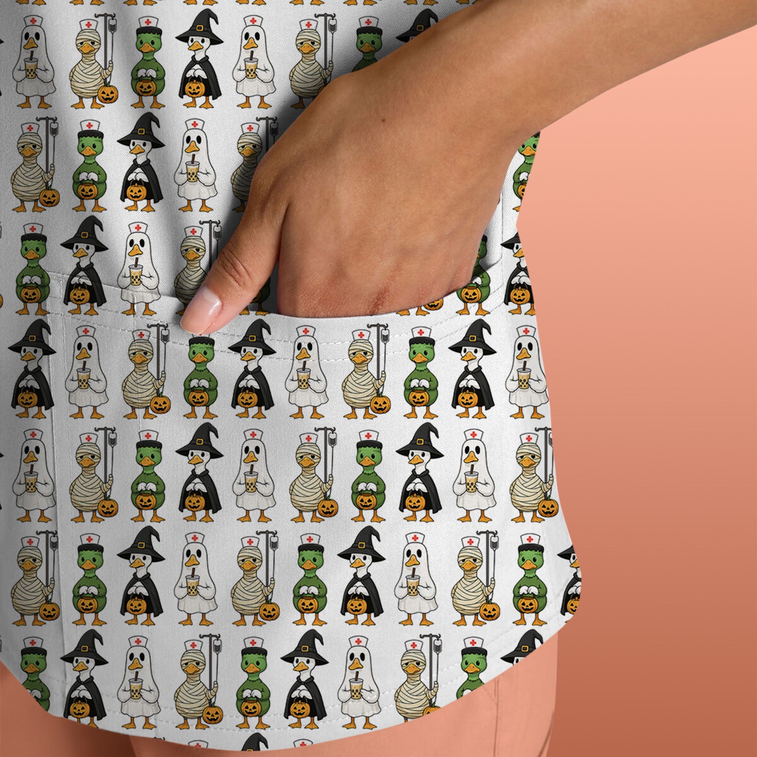 Funny Nurse Halloween T-Shirt - Cute Duck in Halloween Costumes Pattern Design - Gift for Women RN LPN & Healthcare Workers