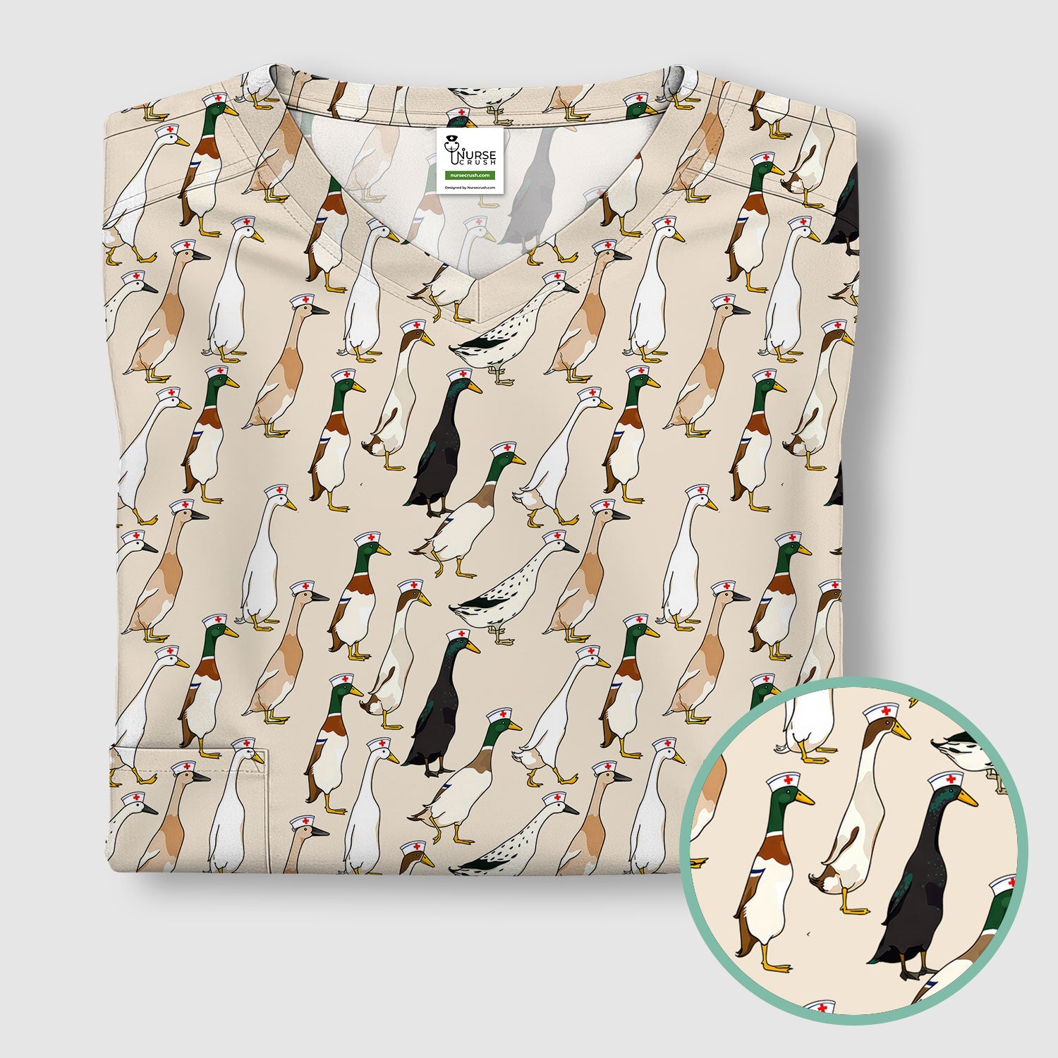 Funny Nurse Duck Pattern Scrub Top, Comfortable Scrubs for Nurses