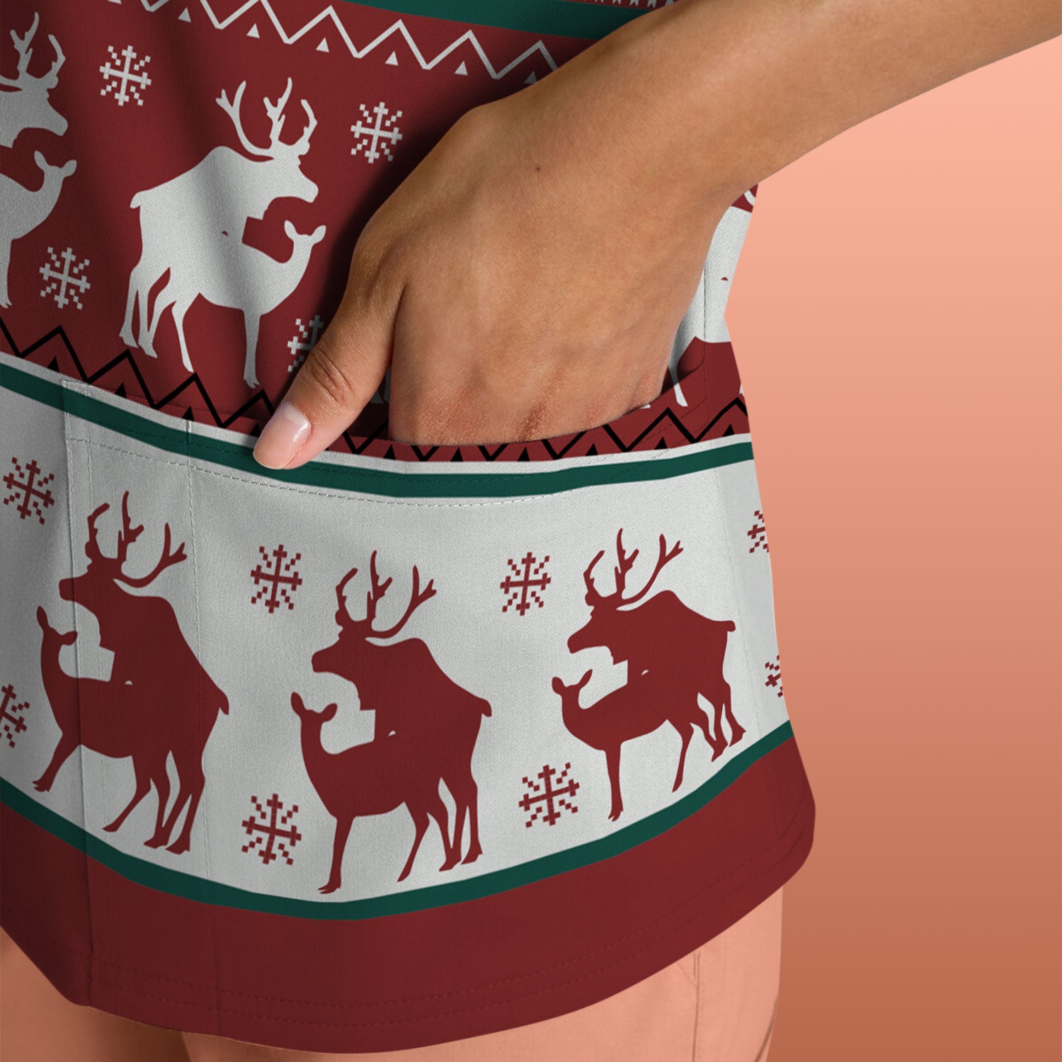 Reindeer Christmas Ugly Scrub Top - Red Holiday Nurse Shirt - Festive Medical Uniform for Women RN LPN CNA Gift