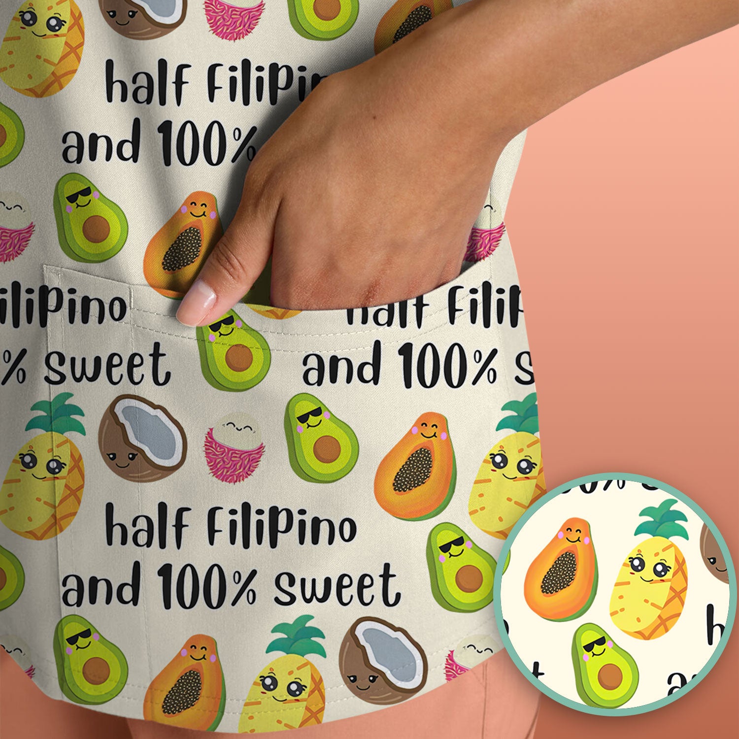 Playful Avocado Fruit Print Filipino Quote Scrub Top, Breathable Fabrics Nursing Uniform