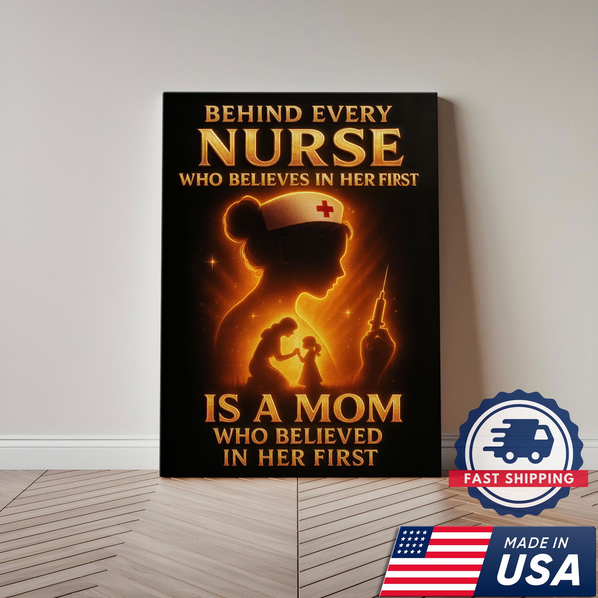 Nurse Mom Canvas Wall Art Inspirational Gift, Behind Every Nurse Quote, RN LPN CNA Gift