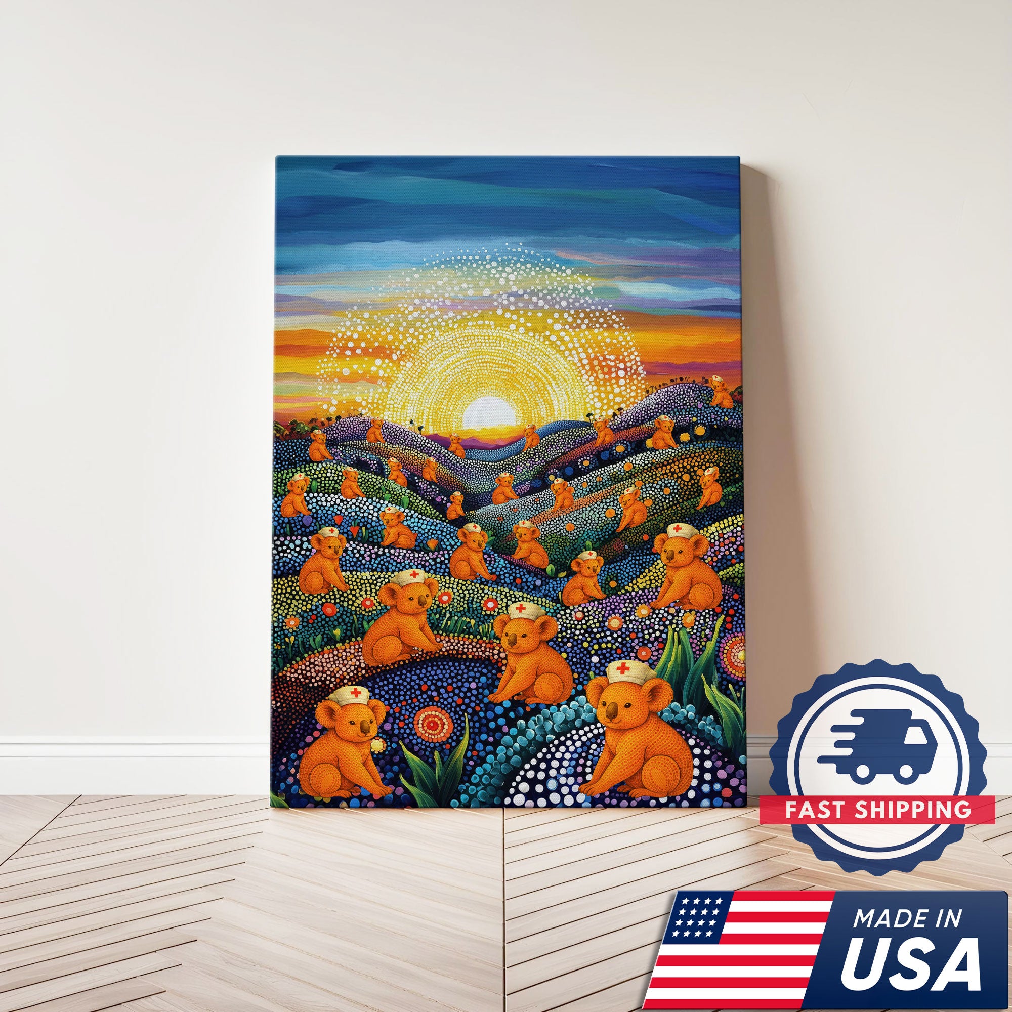 Australian Koala Dot Art Inspired Canvas - Medical Wall Decoration