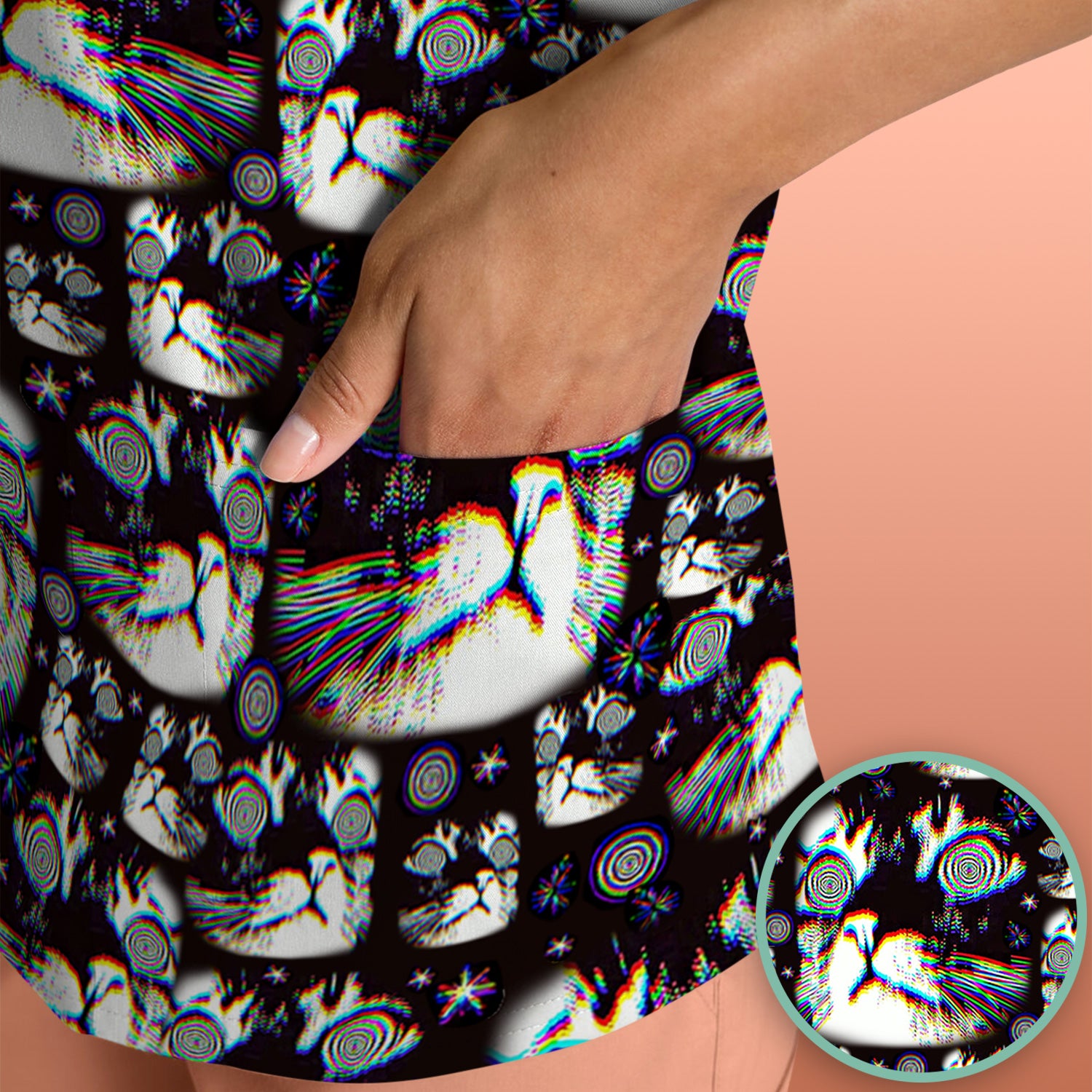 Funny Cosmic Cat Eye Spiral Pattern Scrub Top, Comfortable Scrubs for Nurses